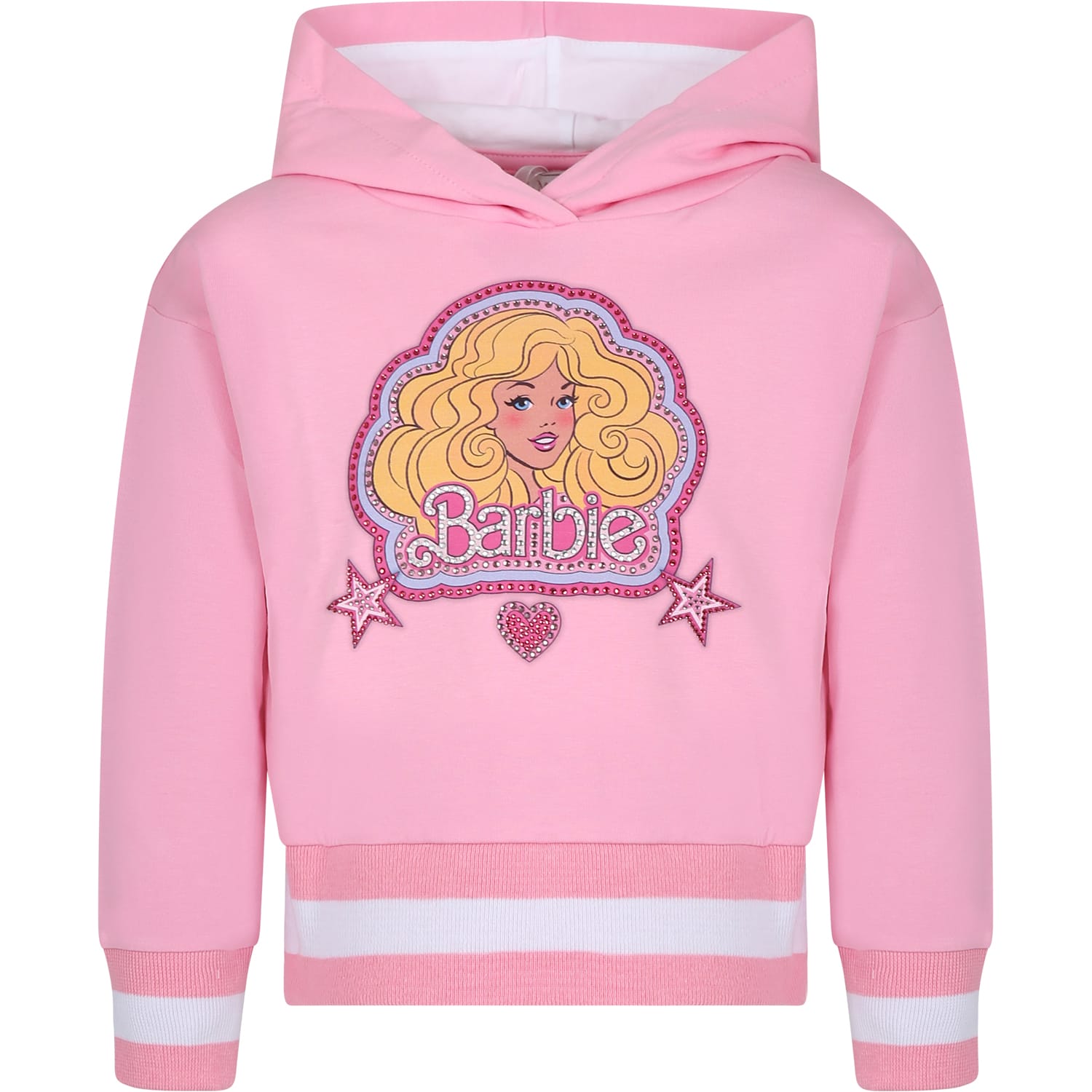 Shop Monnalisa Pink Sweatshirt For Girl With Barbie Print And Rhinestone