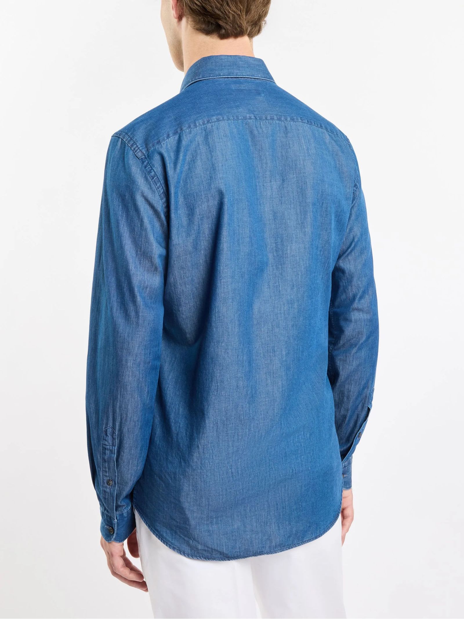 Fay Denim Stone Washed Shirt In Blue