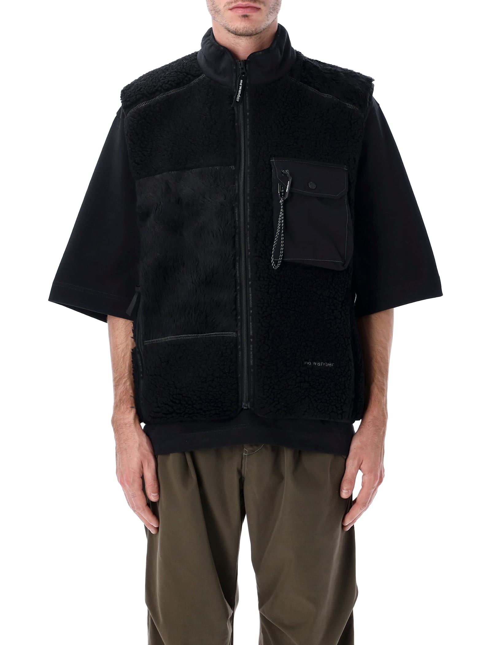 And Wander Mix Boa Patchwork Vest In Black