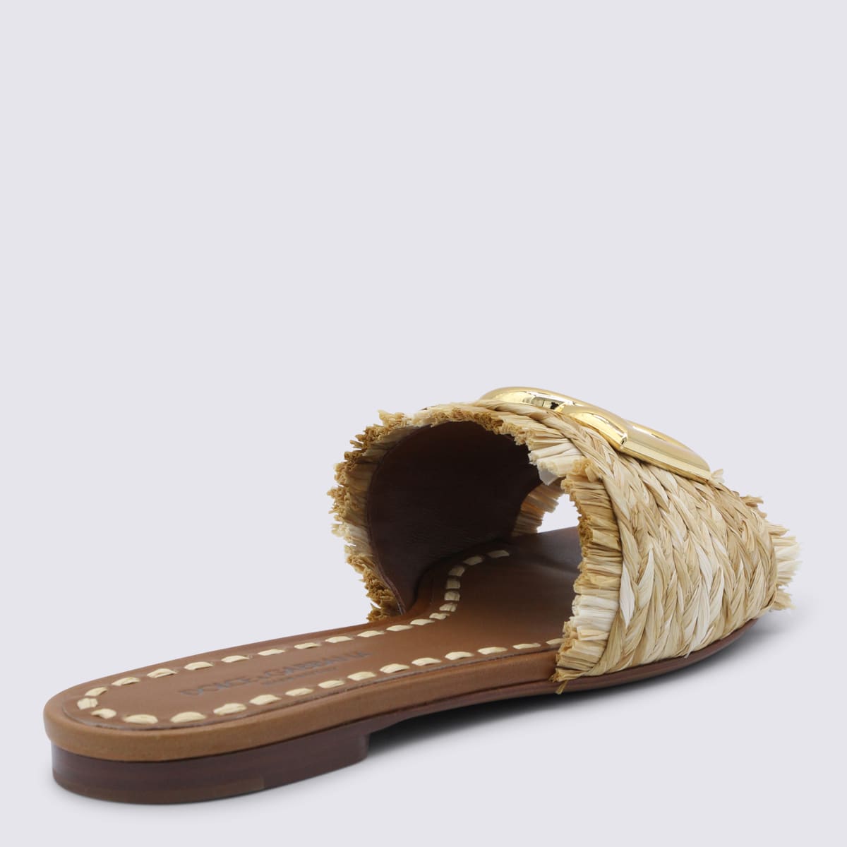 Dolce & Gabbana Ciabatte In Rafia Con Logo Oro Dolce E Gabbana In Brown