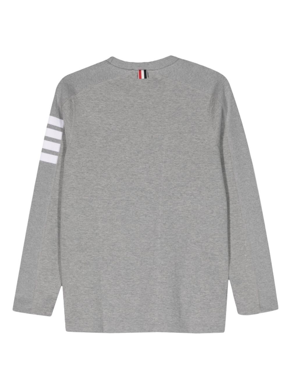Shop Thom Browne Long Sleeve Tee With 4 Bar Stripe In Milano Cotton In Lt Grey