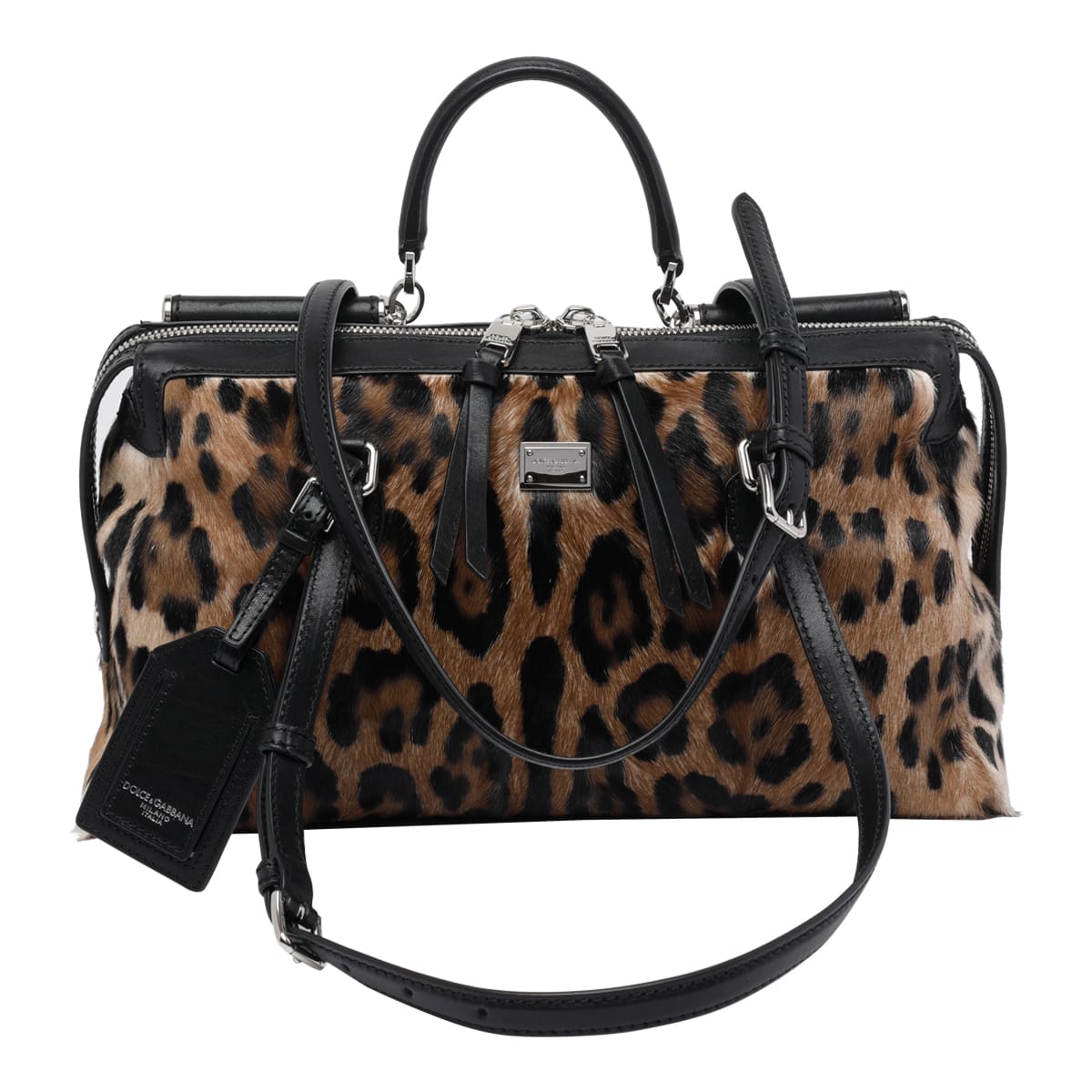 Dolce & Gabbana Animal Print Leather Vittoria Top Handle Bag In Animal Print