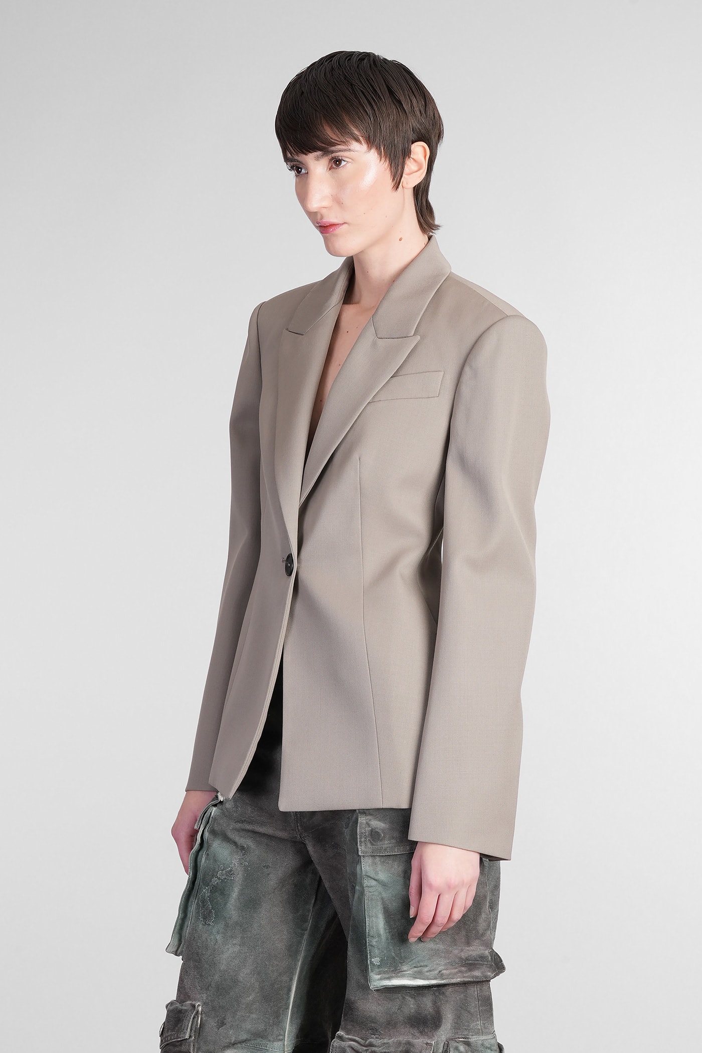 Shop Attico Blazer In Taupe Wool