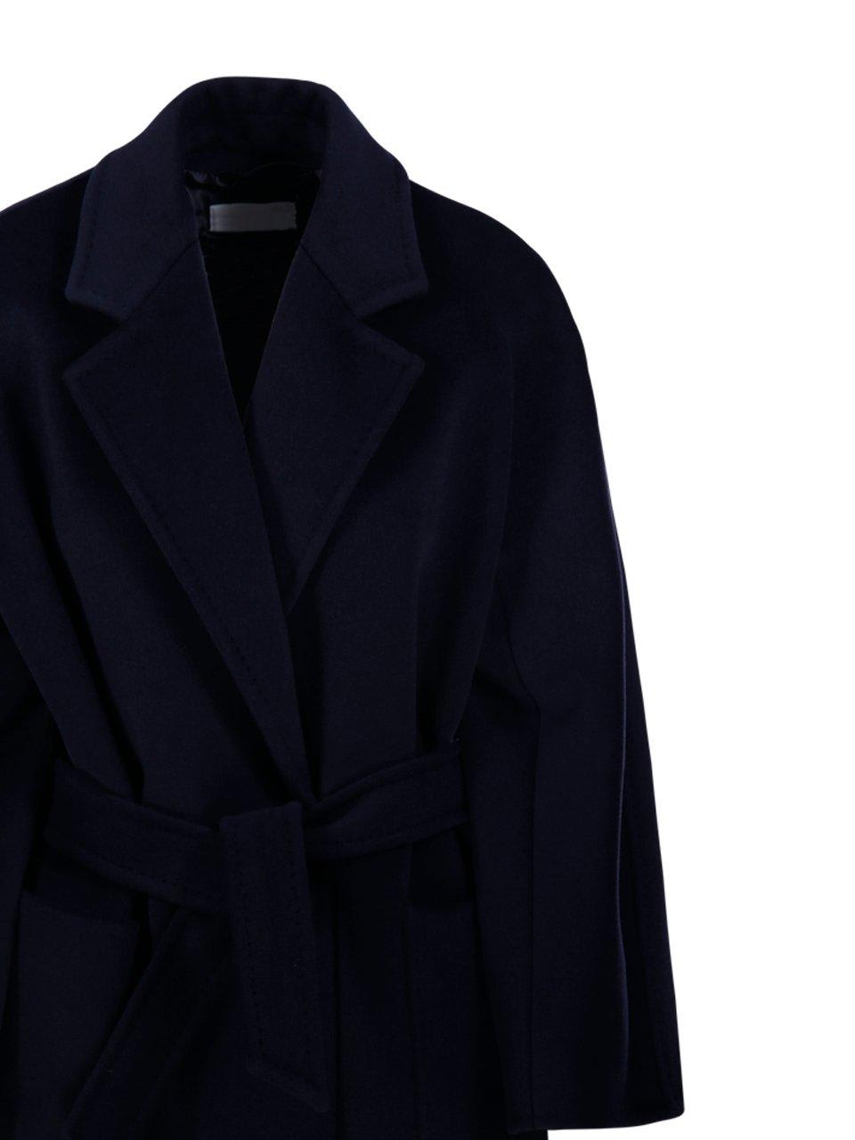 Shop Max Mara Belted Long-sleeved Coat In Blue