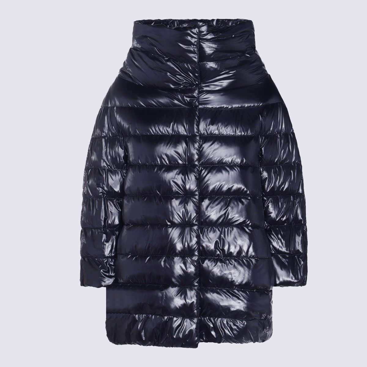 Herno Padded Long Coat With Flared Silhouette In Black