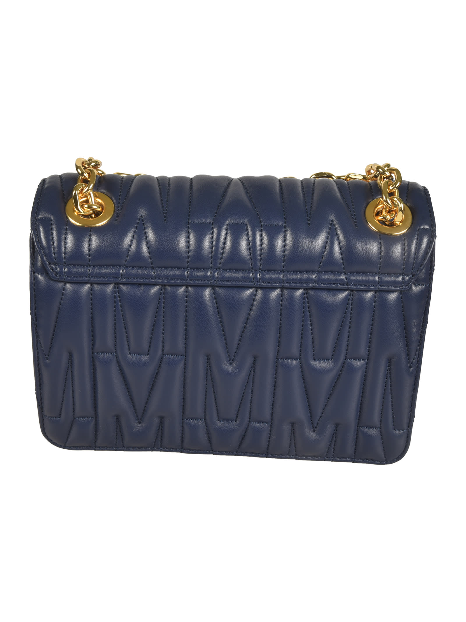 Shop Moschino Logo Quilted Shoulder Bag In Blue