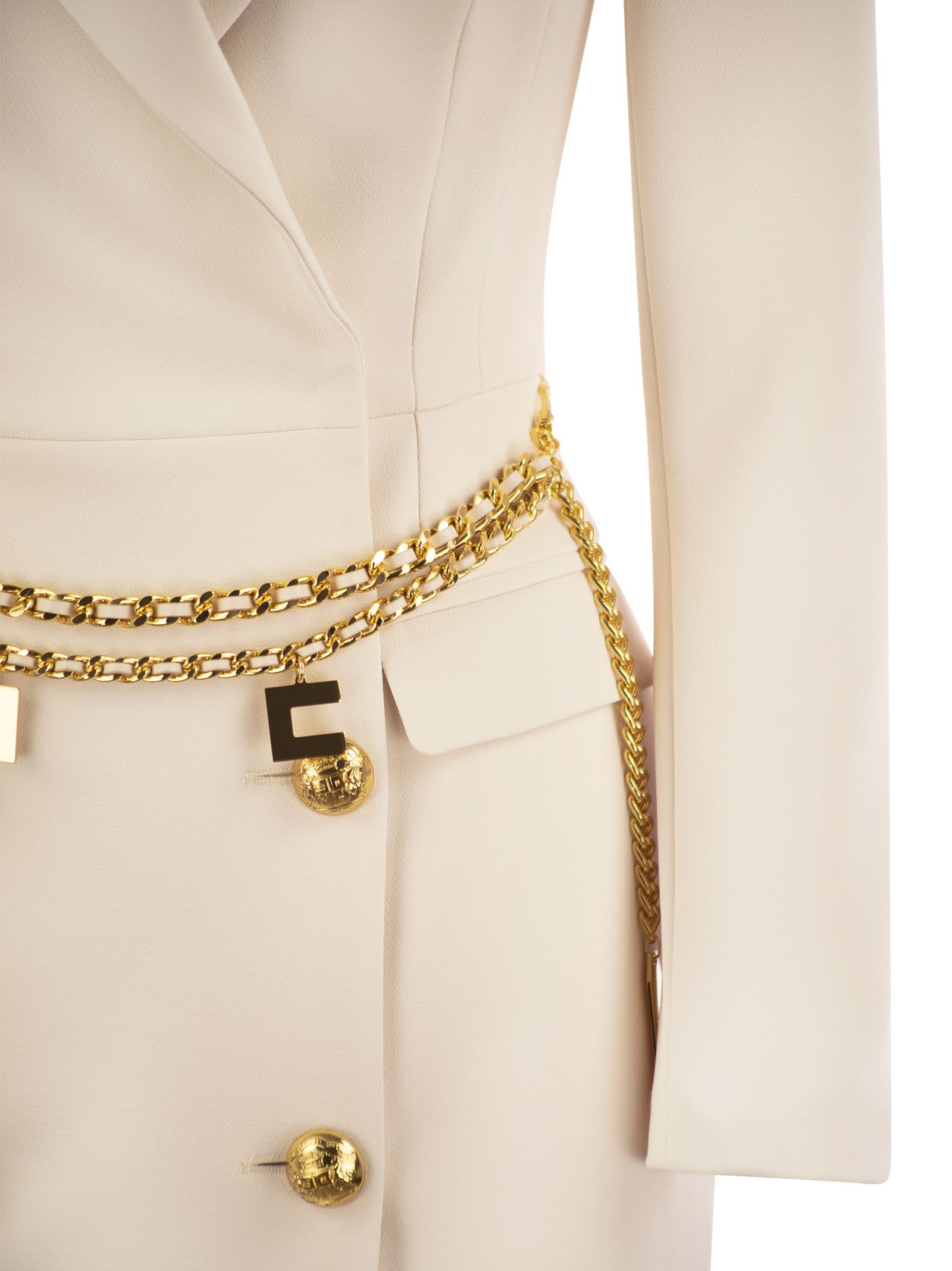 Shop Elisabetta Franchi Robe Manteau In Stretch Crepe With Belt  In Butter