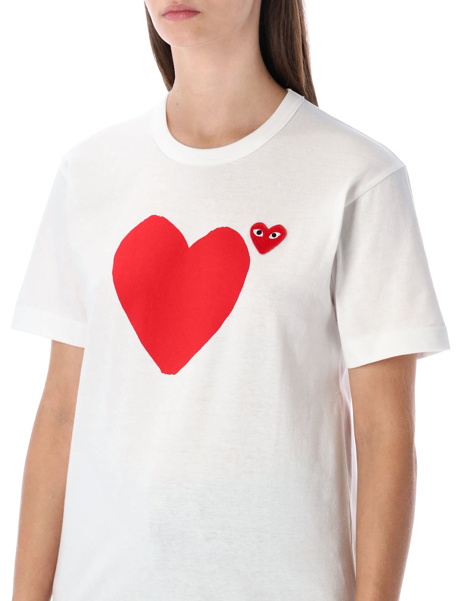 Comme Des Garçons Play White Cotton T-shirt With Double Heart In White