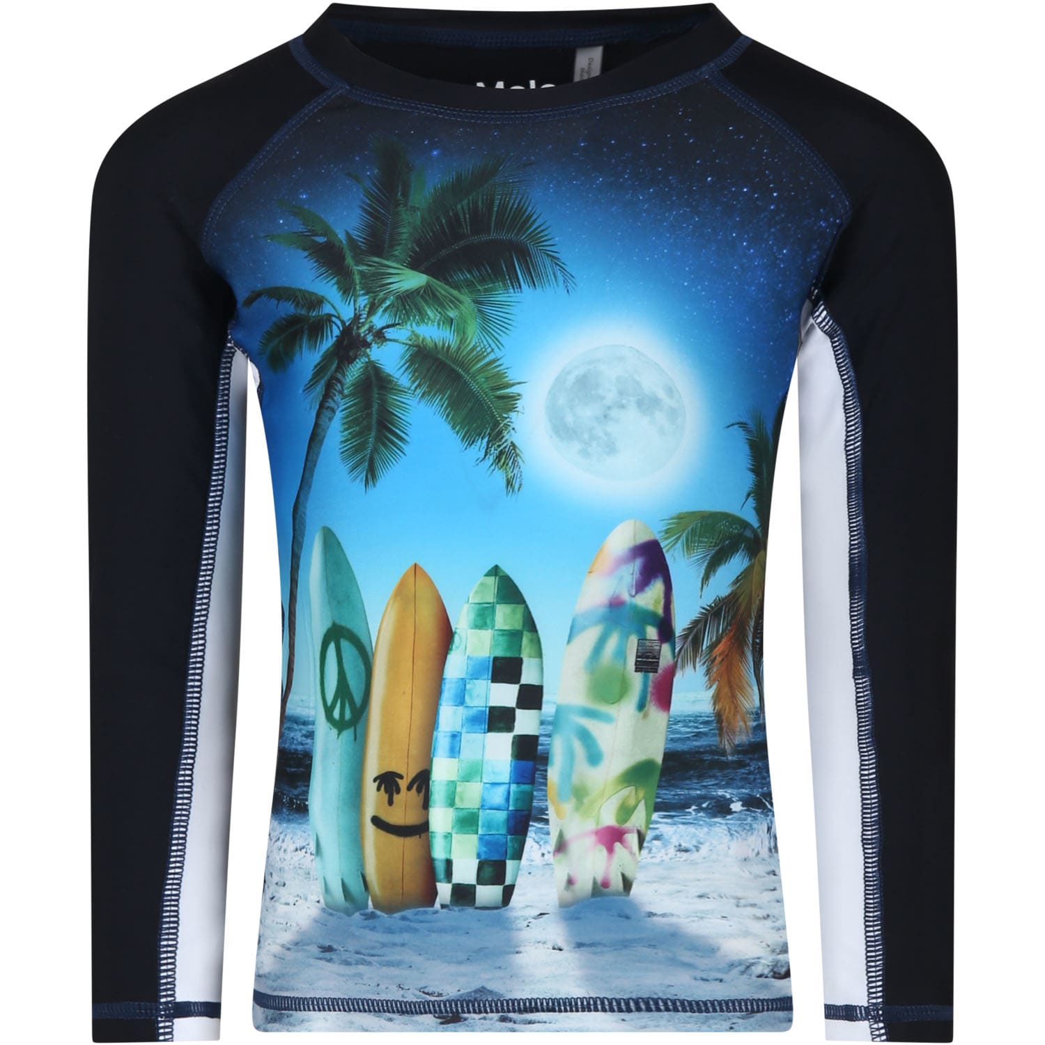 Molo Kids' Black T-shirt For Boy With Surfboard Print