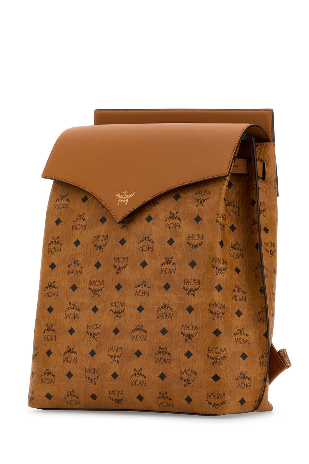 Shop Mcm Printed Canvas Medium Diamond Backpack In Cognac