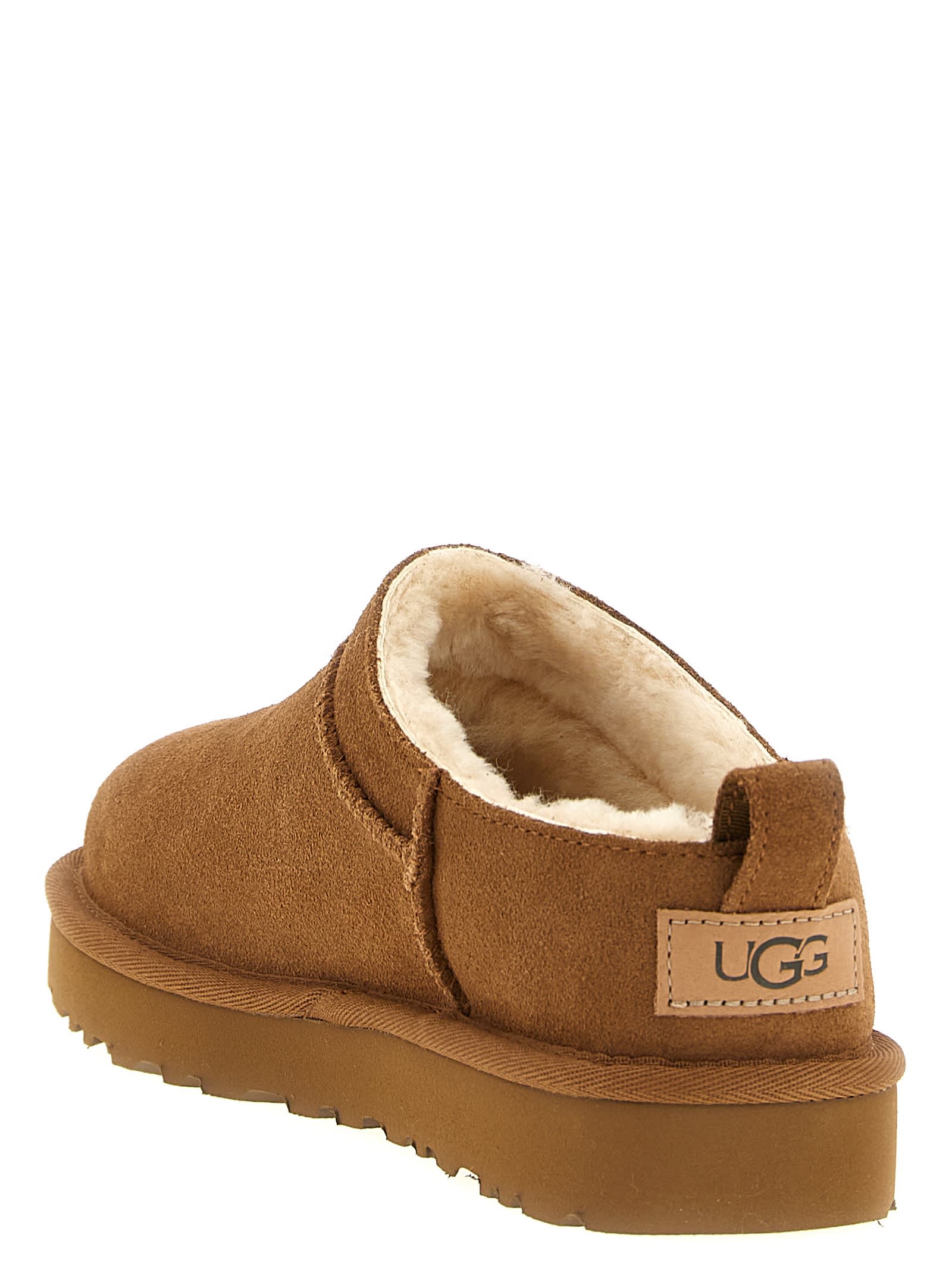 Ugg Classic Micro Beige Ankle Boots With Logo Embossed In Suede Woman In Multi