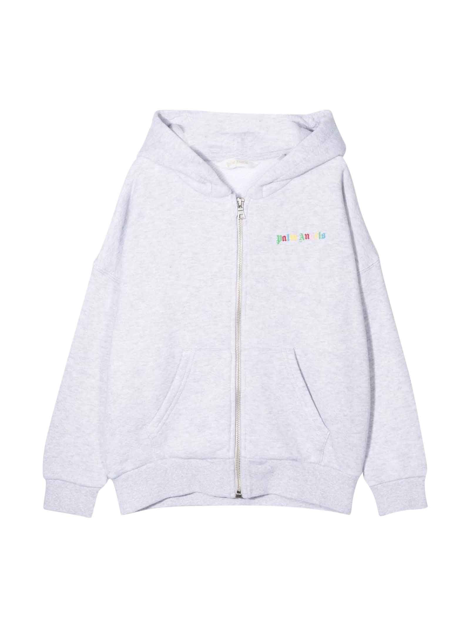 Palm Angels White Sweatshirt With Zip And Multicolor Print