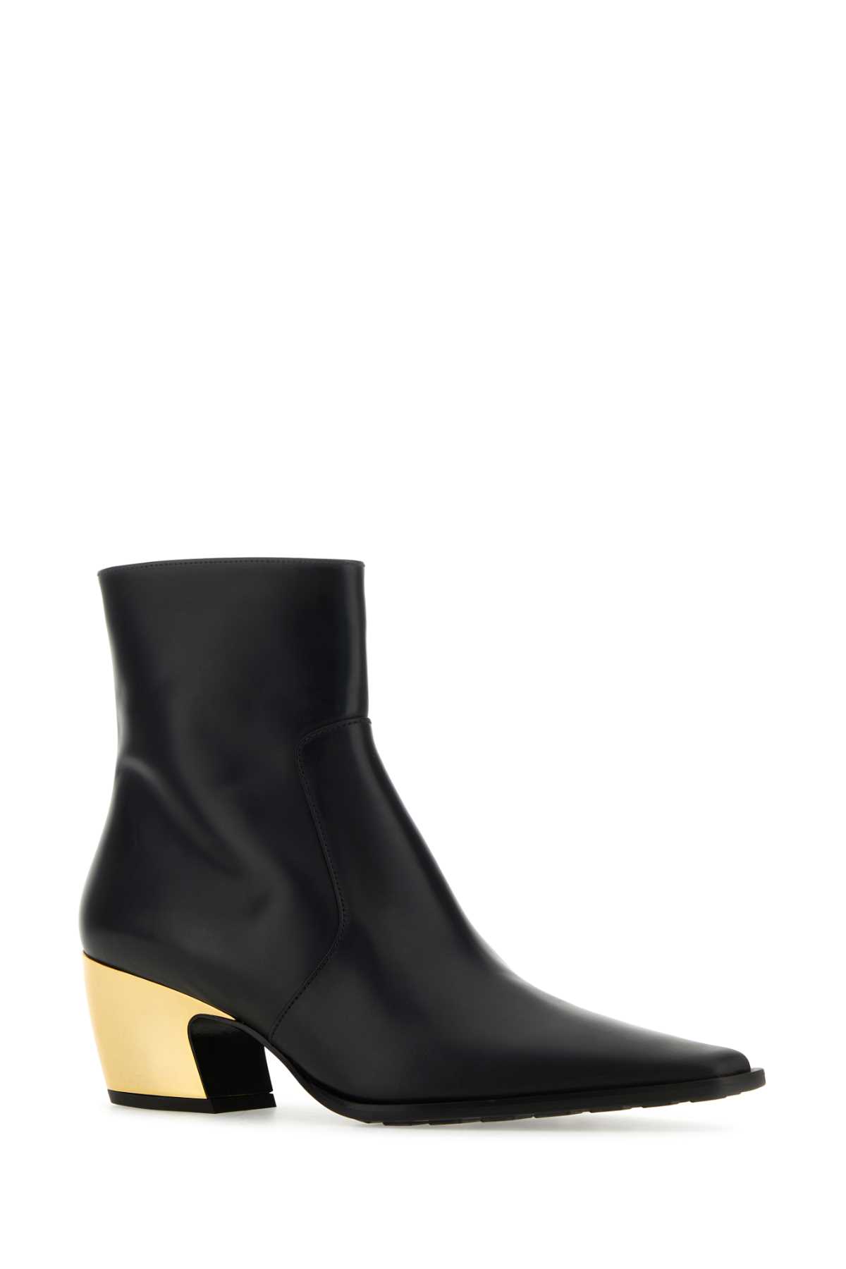 Bottega Veneta Black Leather Tex Ankle Boots In Blackgold