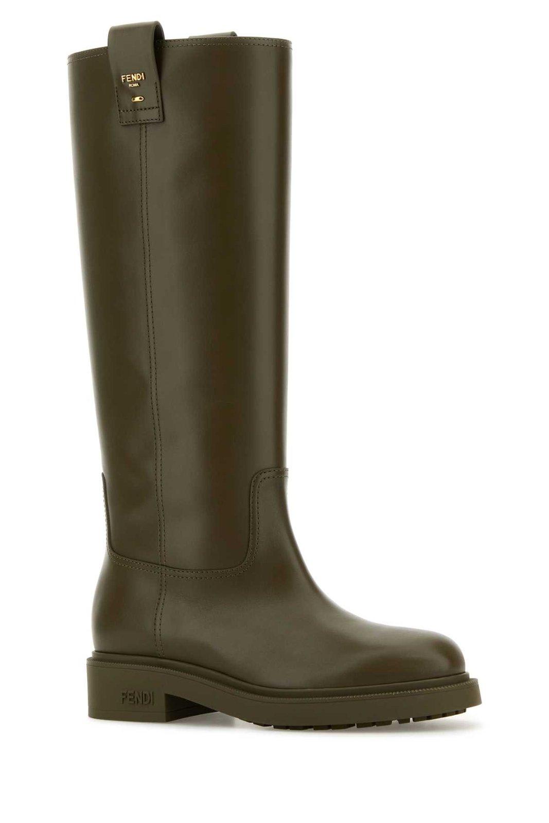 Fendi Army Green Leather Filo Boots In Green