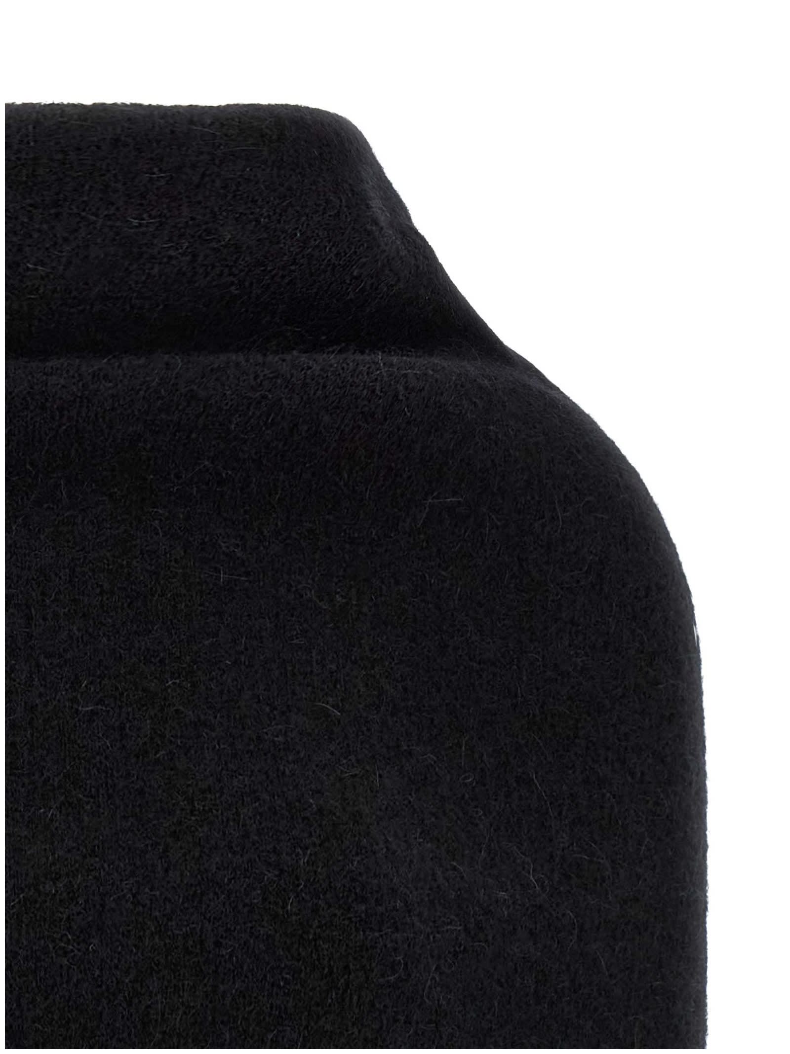 Rick Owens Knitted Cape With Soft Textured Fabric In Black