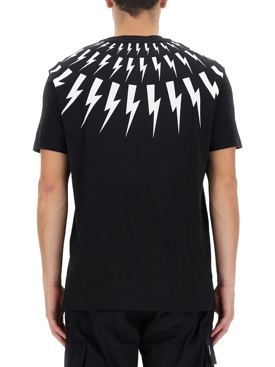 Shop Neil Barrett Fairisle Thunderbolt T-shirt In Black