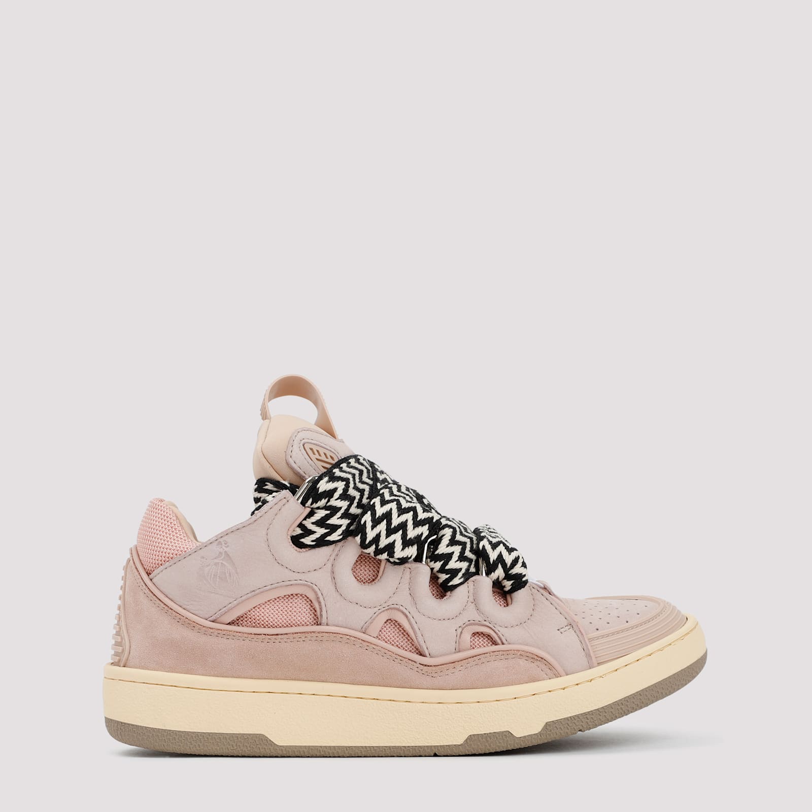 Lanvin Calf Leather Sneakers In Grey With Multicolor Laces In Pink