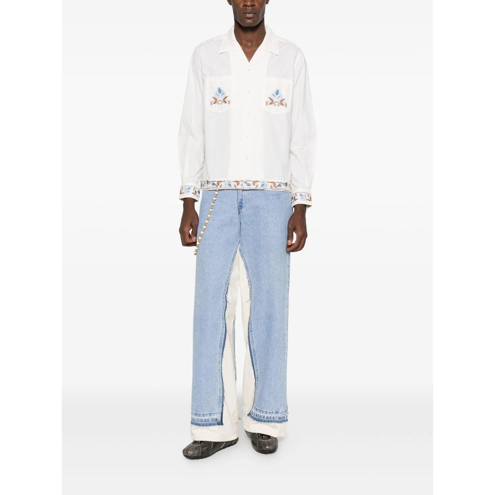 Bode Nouveau Vine Camp-collar Embroidered Cotton-poplin Shirt In Neutral