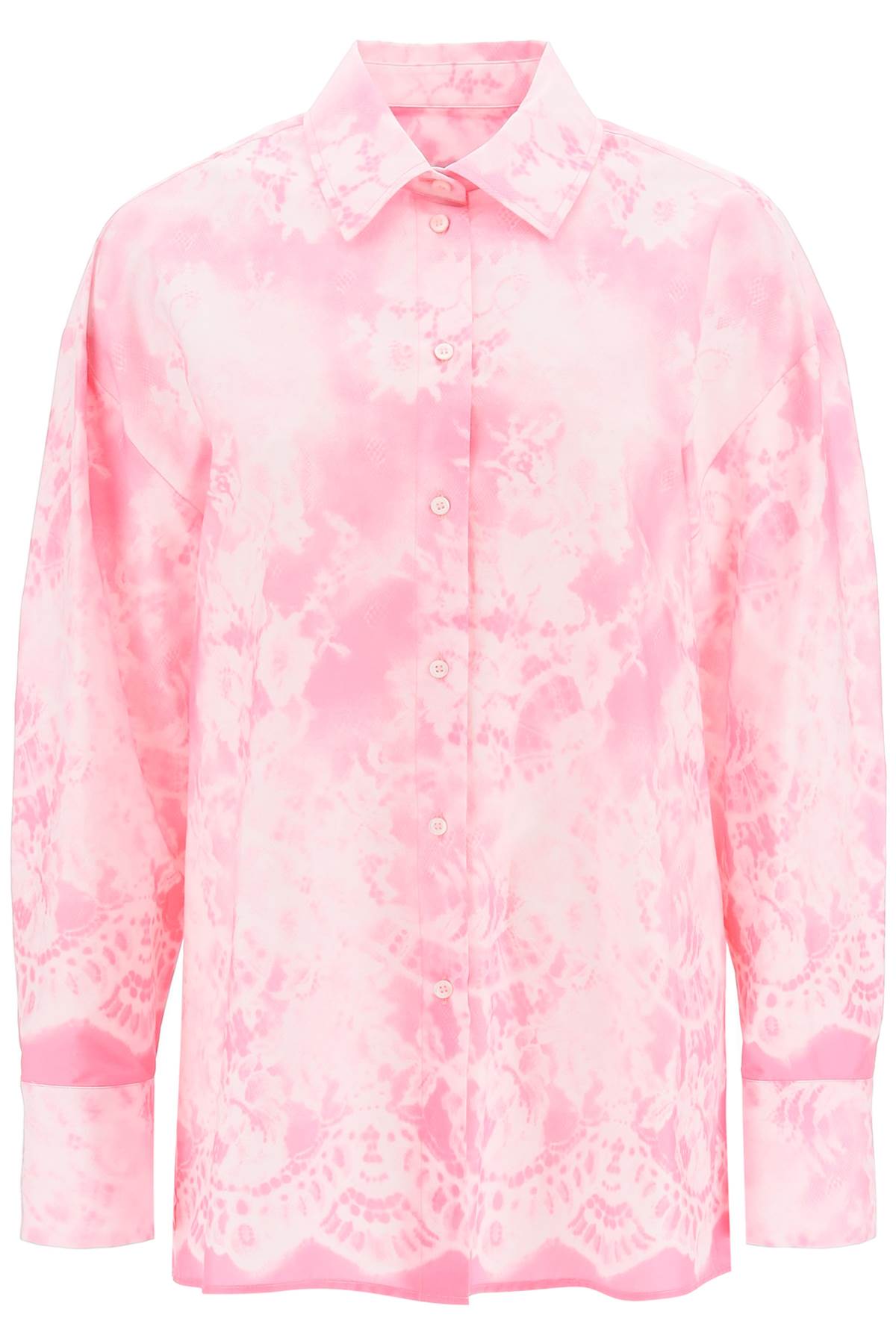 Shop Msgm Oversized Shirt With All-over Print In Rosa (pink)