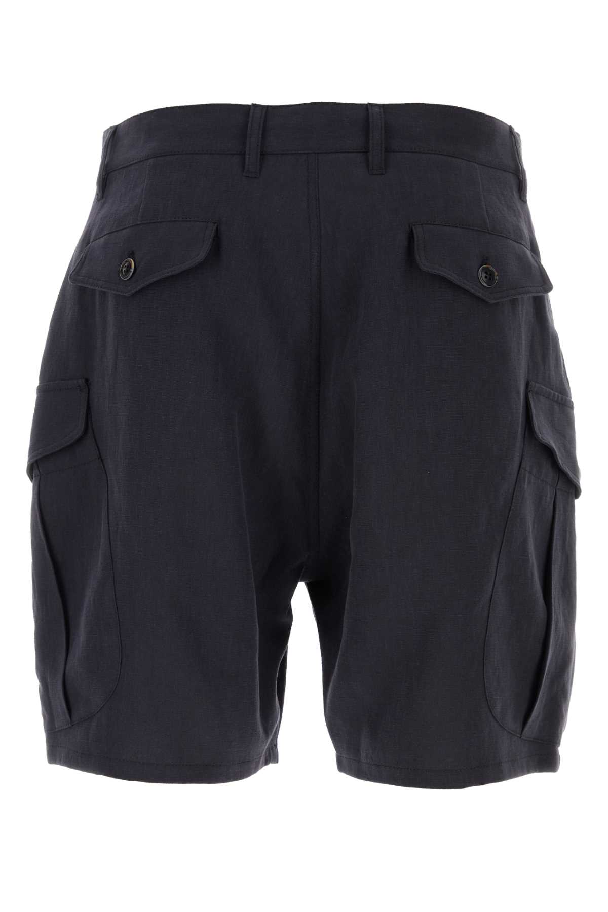 Shop Giorgio Armani Navy Blue Linen Bermuda Shorts In Nightsky