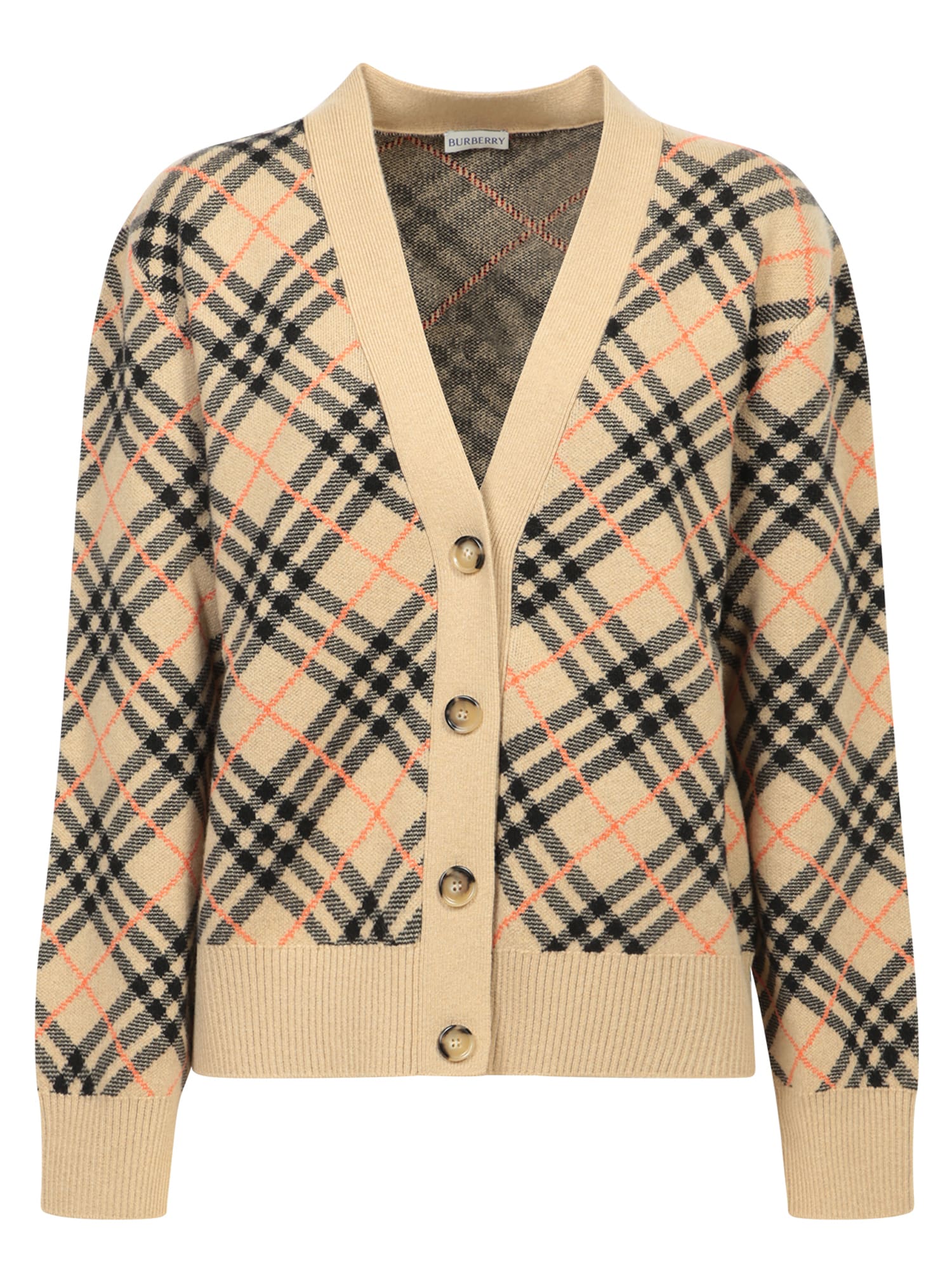 Shop Burberry Cashmere Check Beige Cardigan