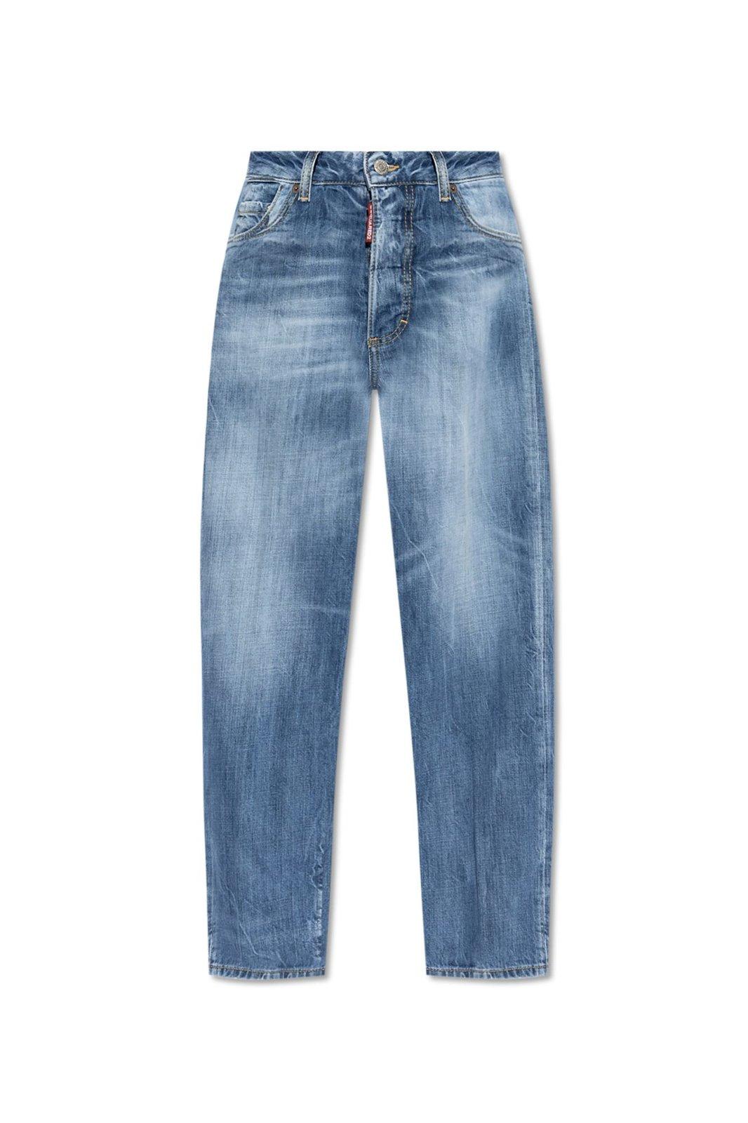 Shop Dsquared2 Logo Tag Cropped Jeans In Blue