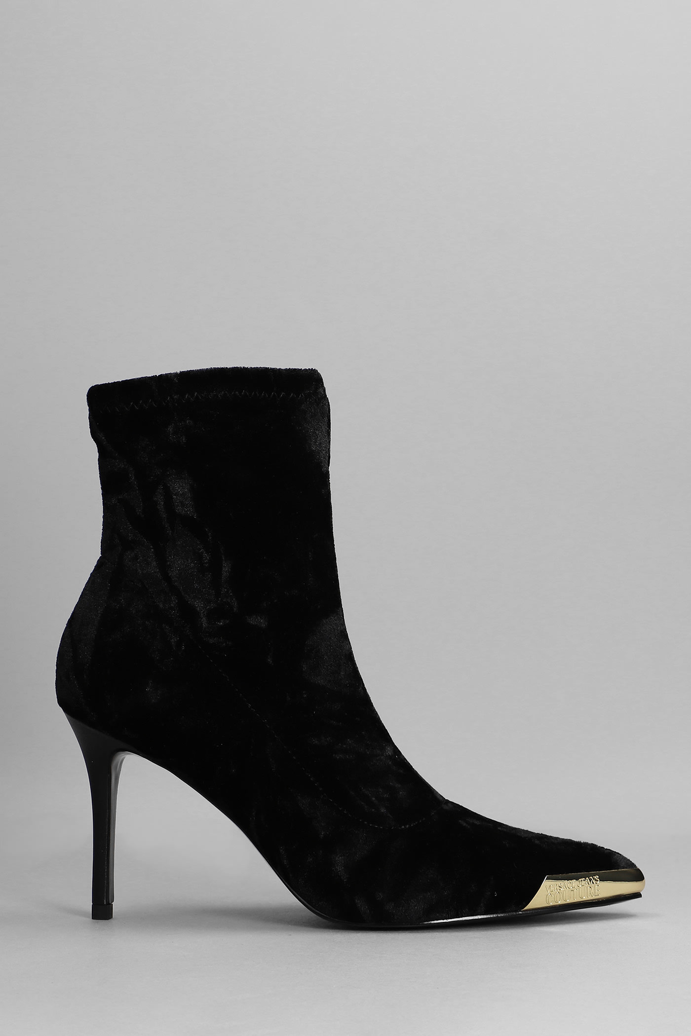 Versace Jeans Couture High Heels Ankle Boots In Black Velvet