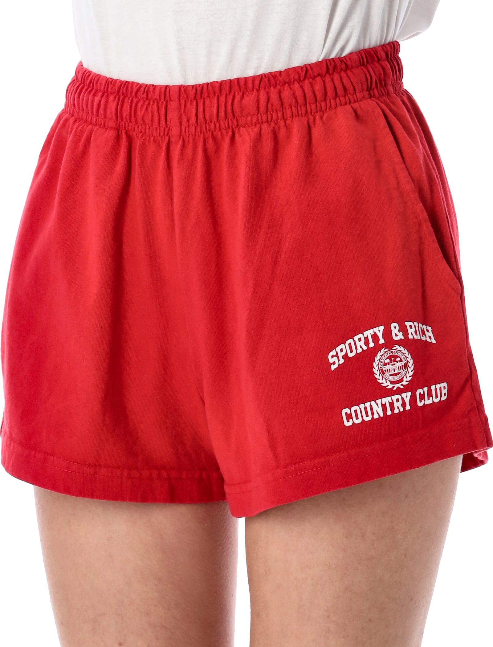 Shop Sporty & Rich Varsity Crest Shorts In Red