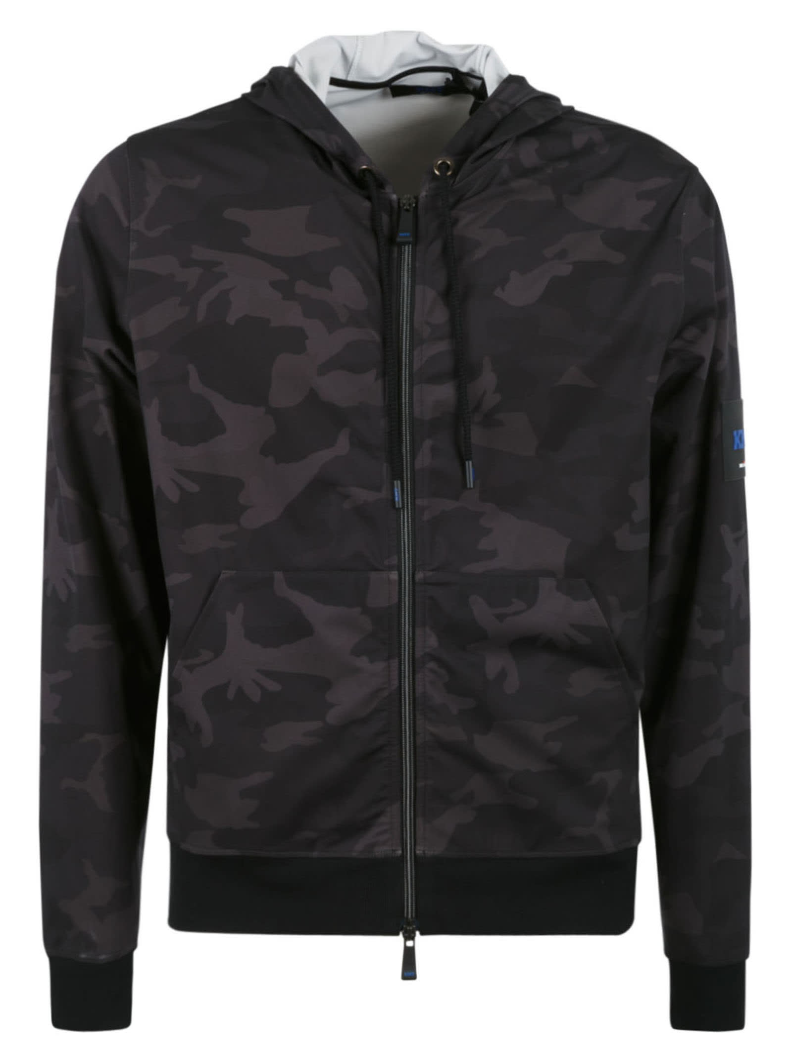 Kiton logo patch camouflage zipped hoodie