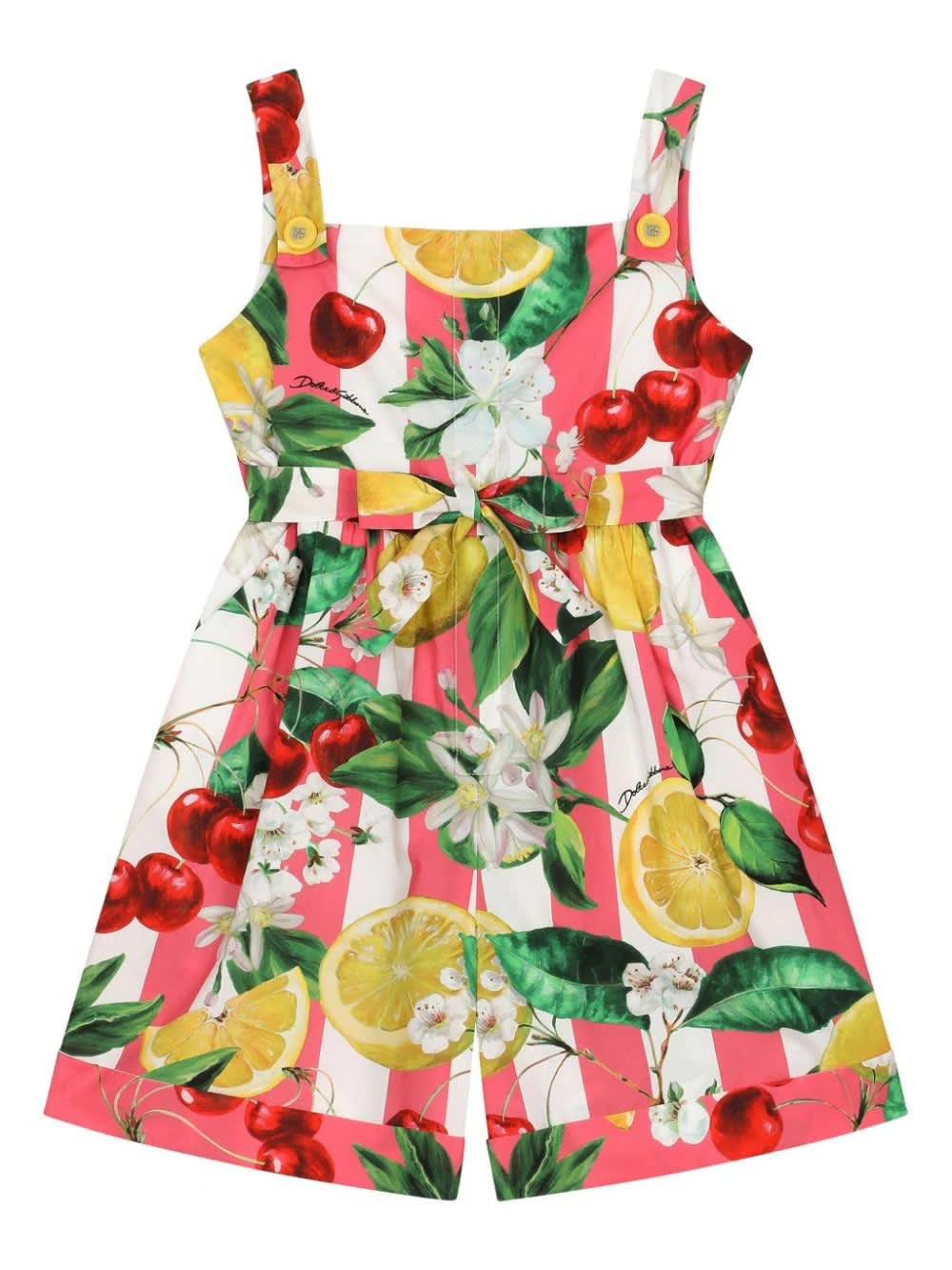 Shop Dolce & Gabbana Lemon And Cherry Print Poplin Jumpsuit In Multicolour