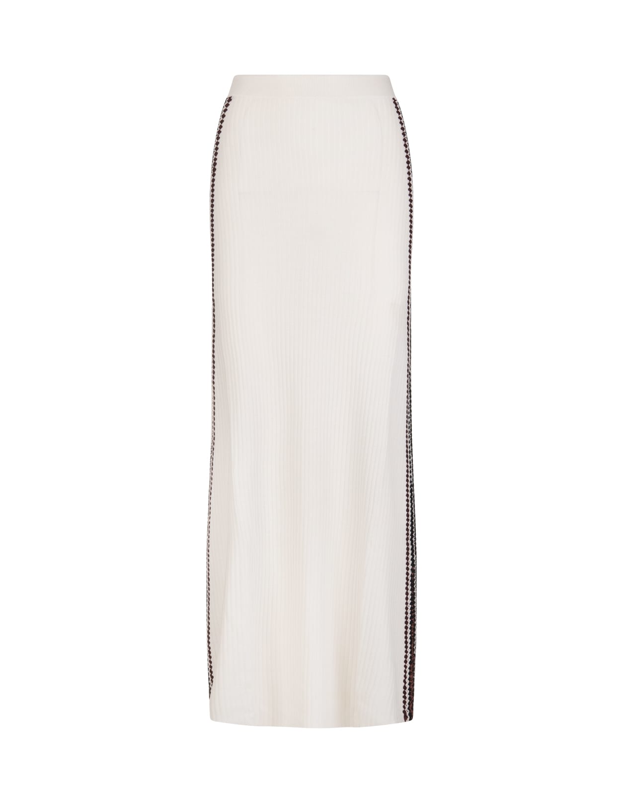 Chloé Long White Ribbed Wool Skirt