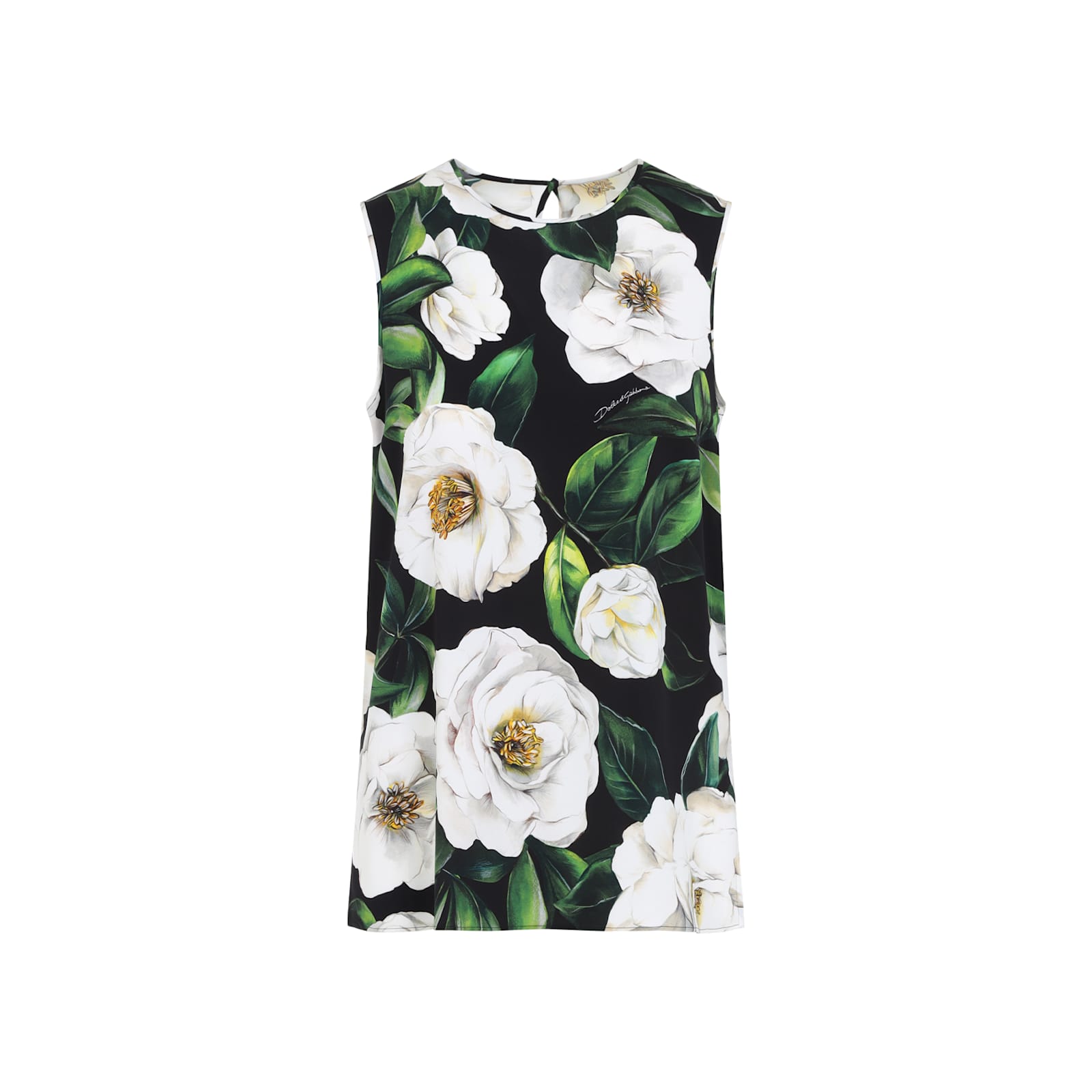 Dolce & Gabbana Gardenia Print Sleeveless Charmeuse Top Clothing In Green