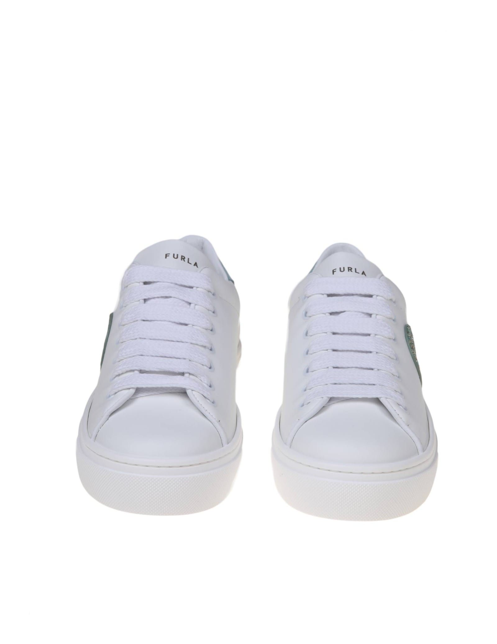 Shop Furla Joy Lace Up Sneakers In White Leather In Talc/vergold