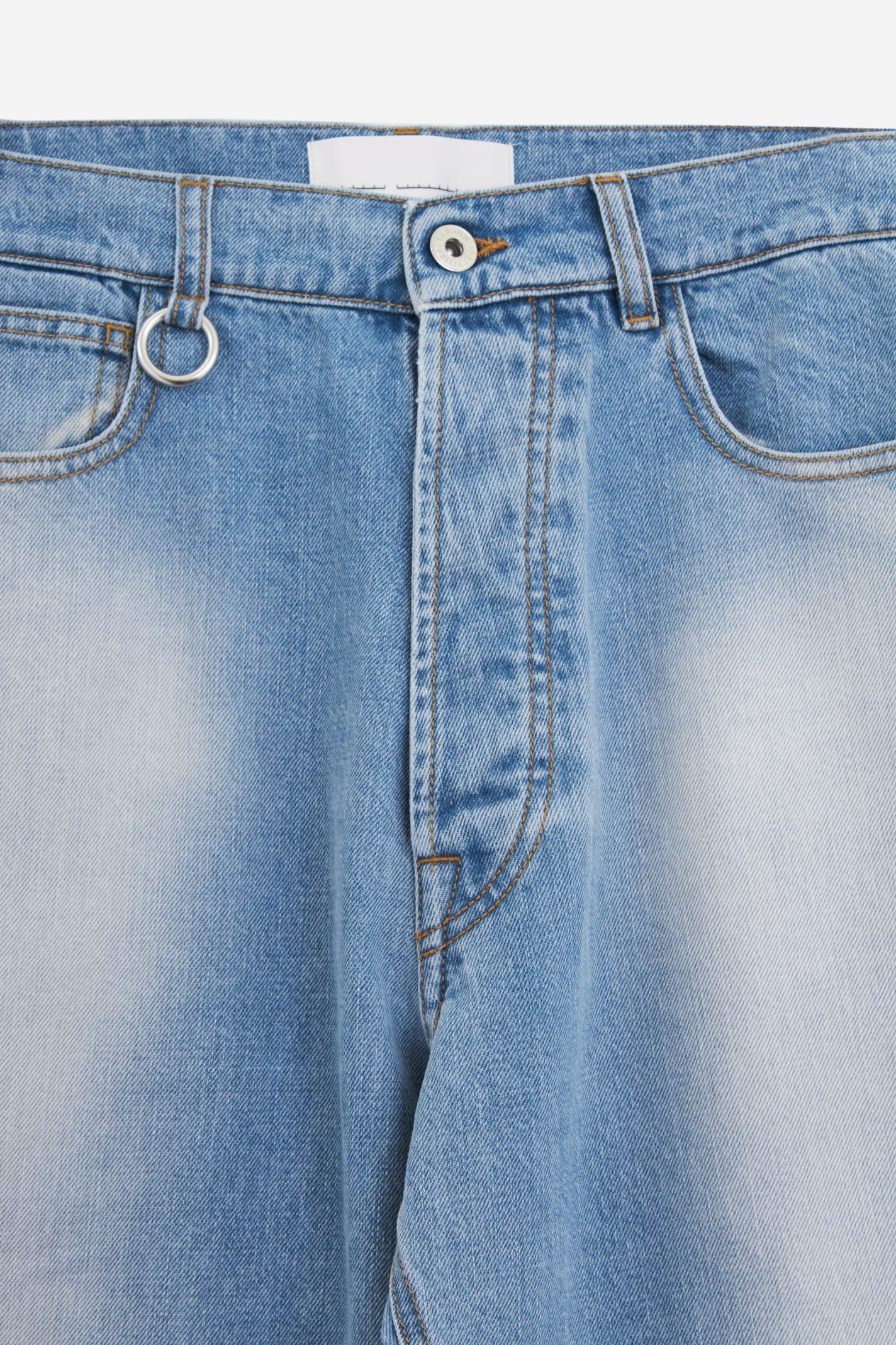 Shop Random Identities Back Cut Denim Jeans In Cyan