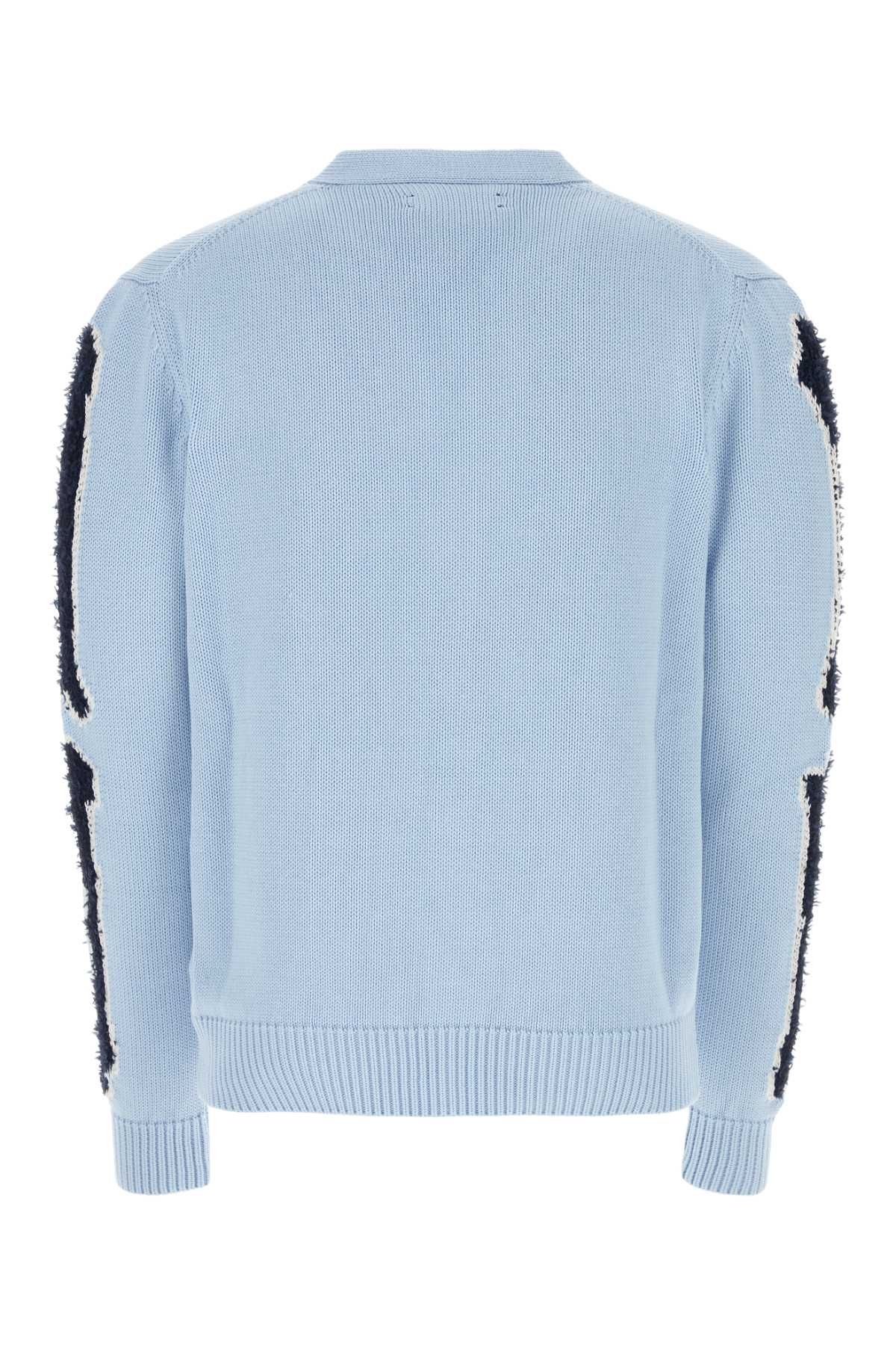 Shop Amiri Pastel Light Blue Cotton Blend Cardigan In Cerulean