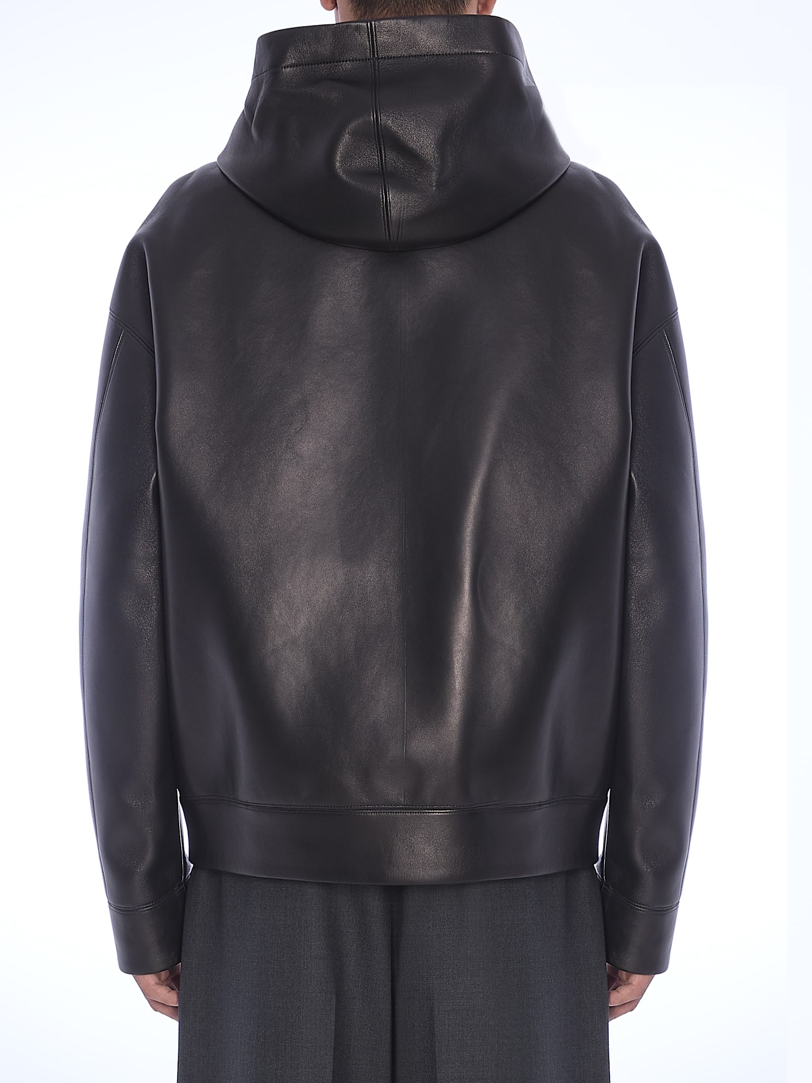 Shop Valentino Leather Hooded Jacket In Black