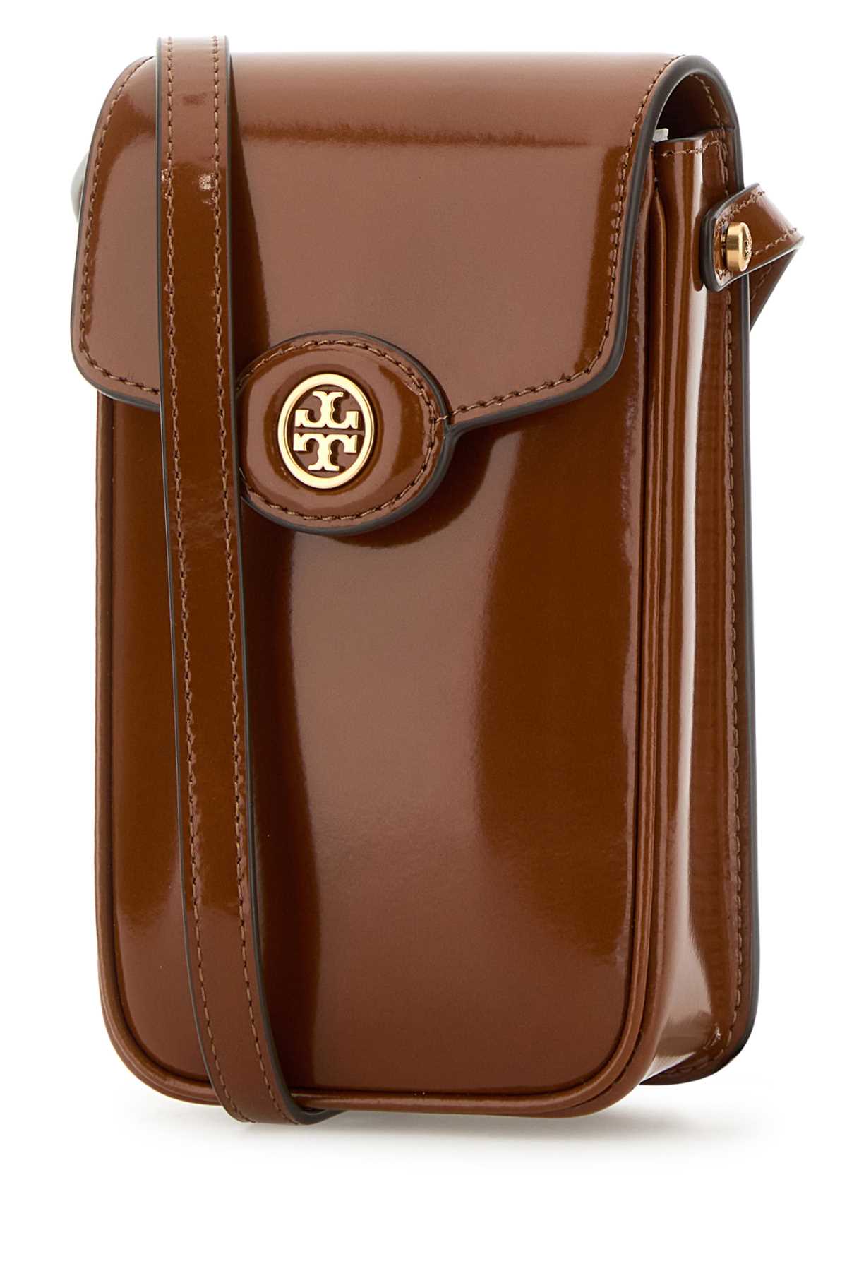 Shop Tory Burch Caramel Leather Robinson Crossbody Bag In Darksienna