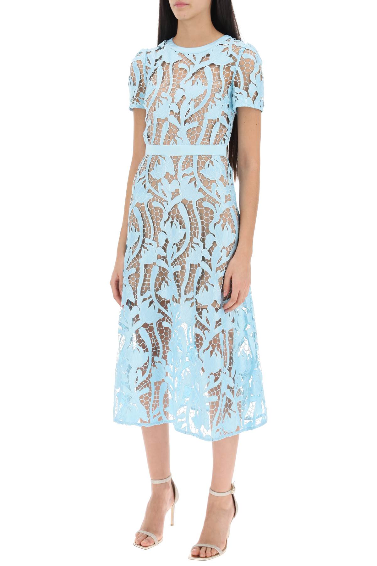 Self-portrait Self Portrait Women Light Blue Short Sleeve Round Neckline Lace Midi Dress In Blue
