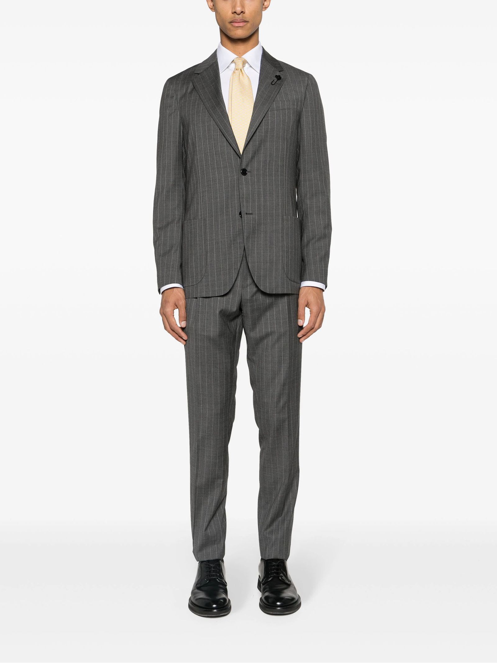 Shop Lardini Pinstriped Single-breasted Wool Suit In Grey