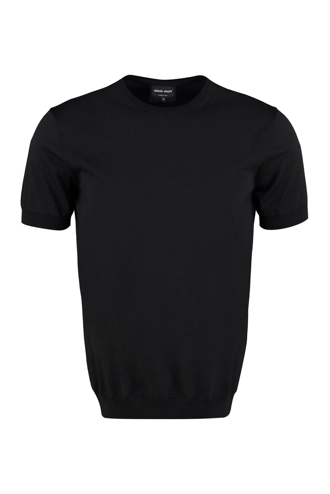 Shop Giorgio Armani Crewneck Short-sleeved Knit Jumper In Black