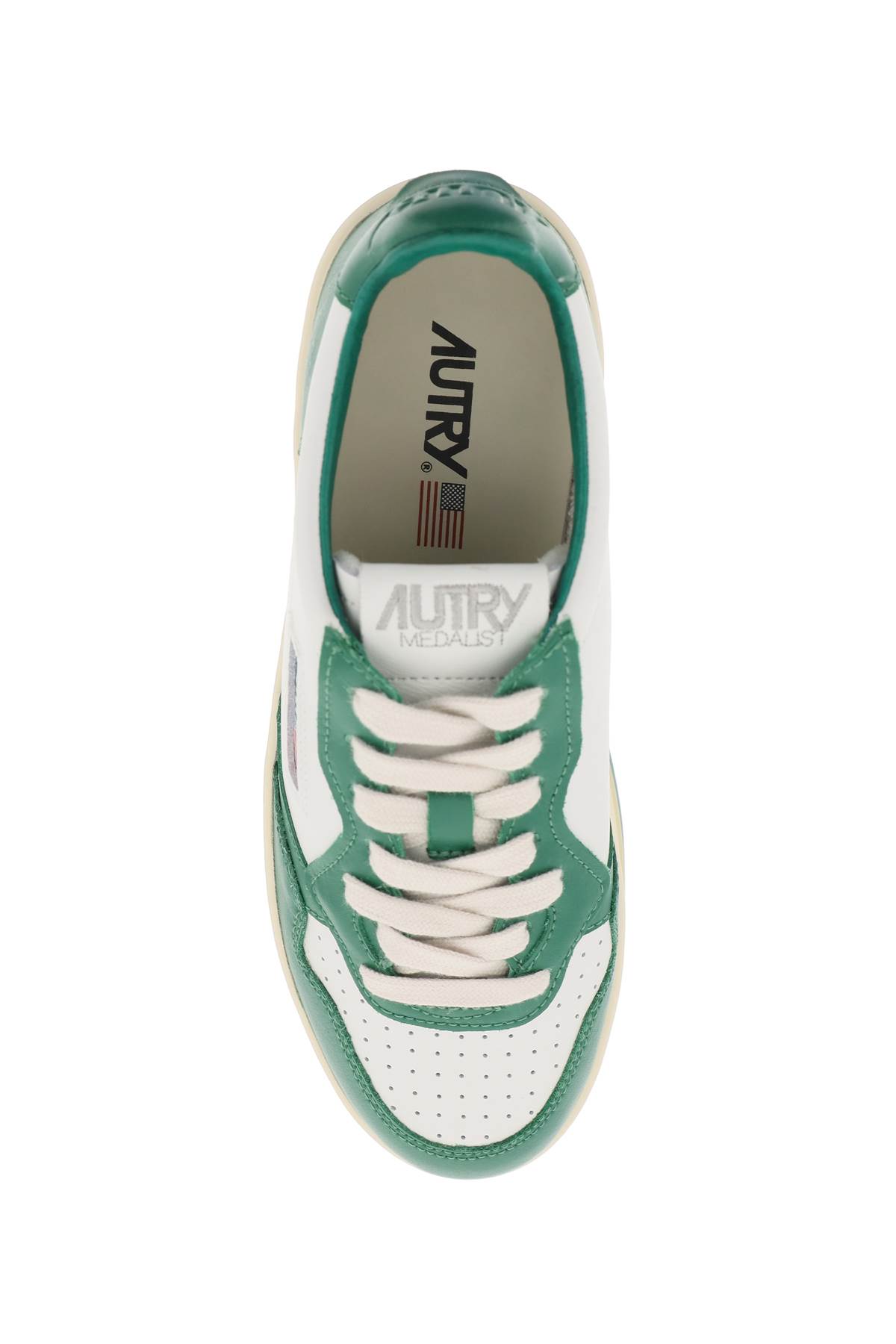 Shop Autry Medalist Low Sneakers In White Green (white)