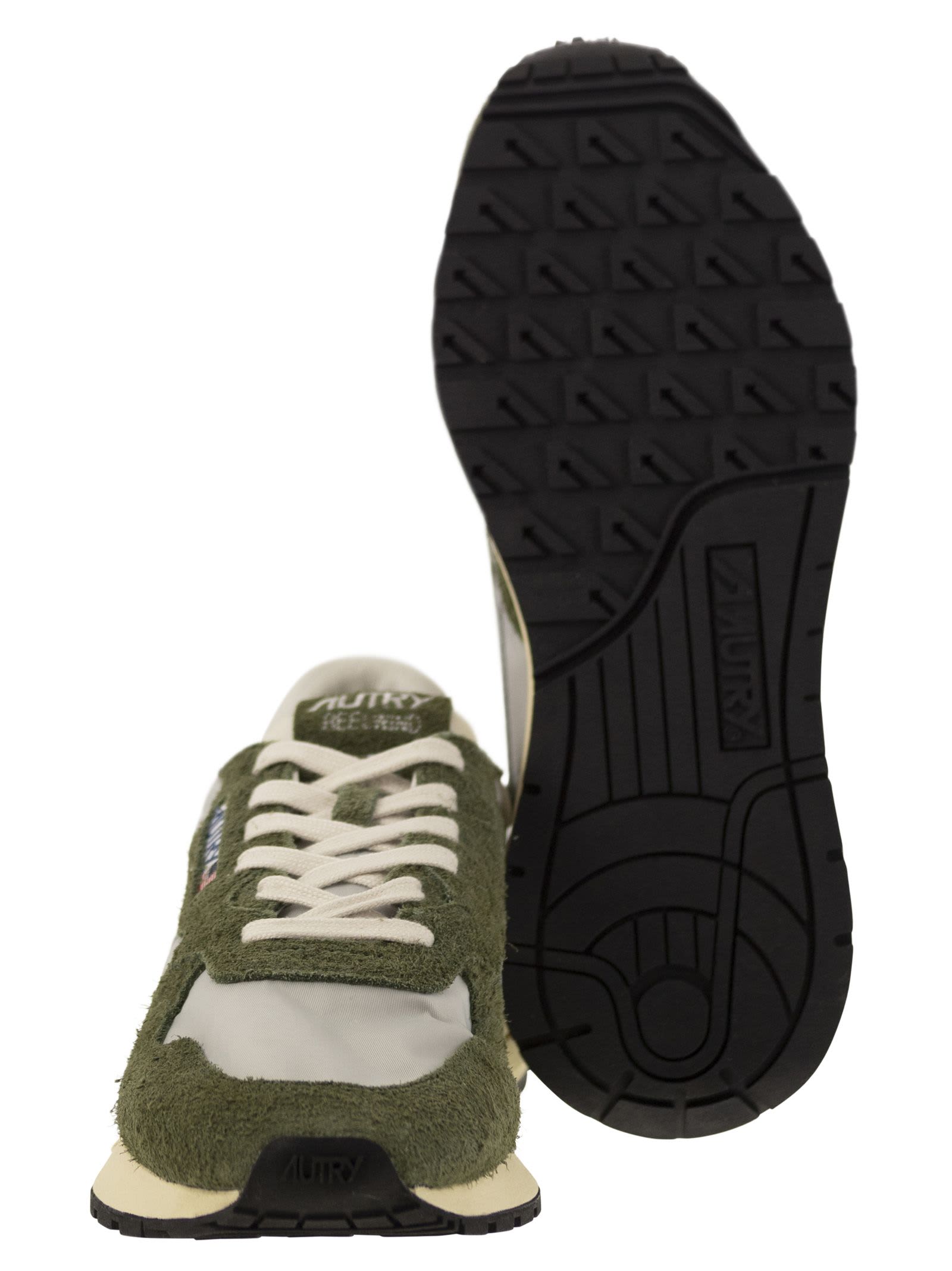 Shop Autry Reelwind - Suede And Technical Textile Trainer In Military Green