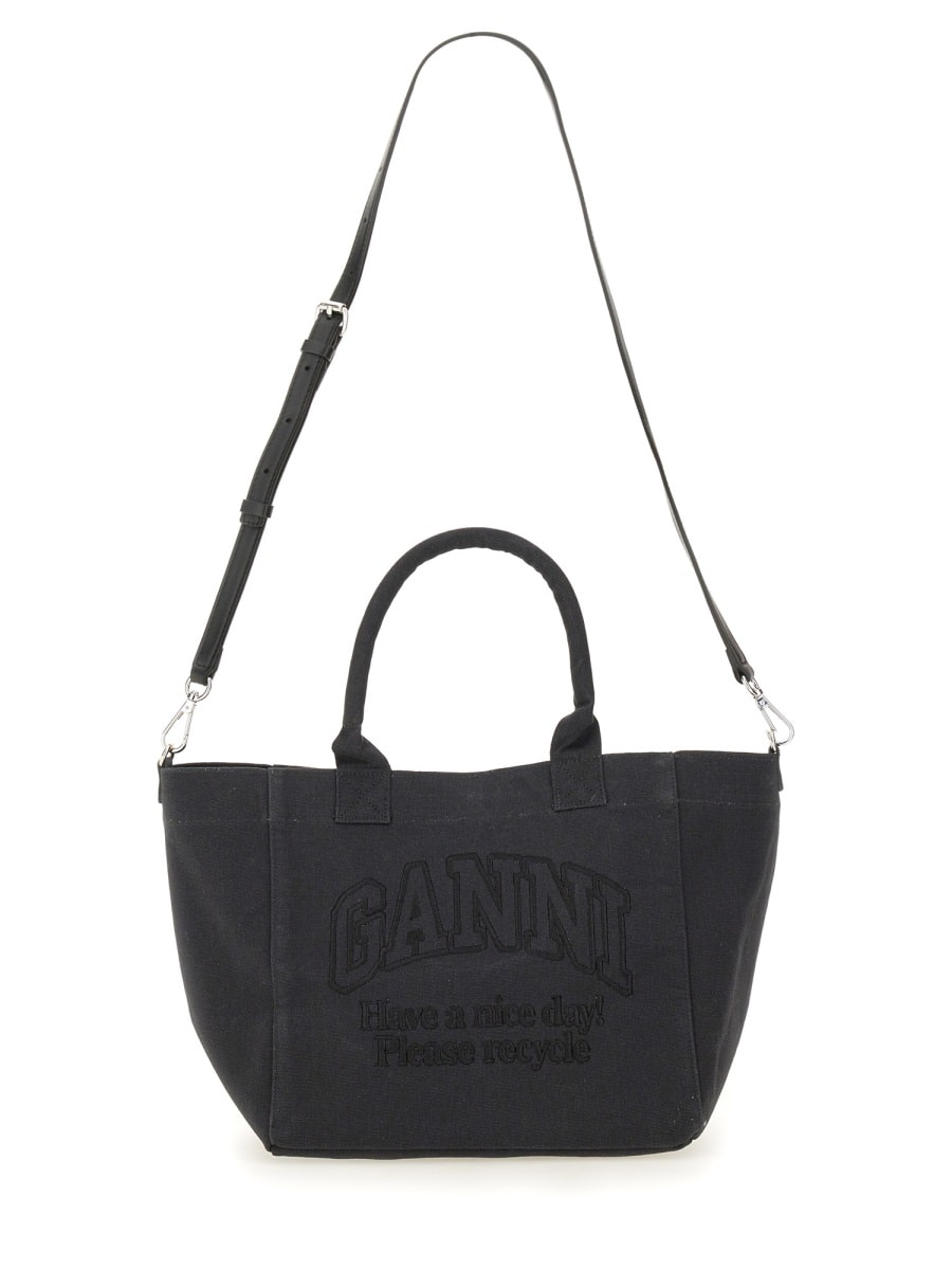 Shop Ganni Small Shopper Bag With Logo In Black