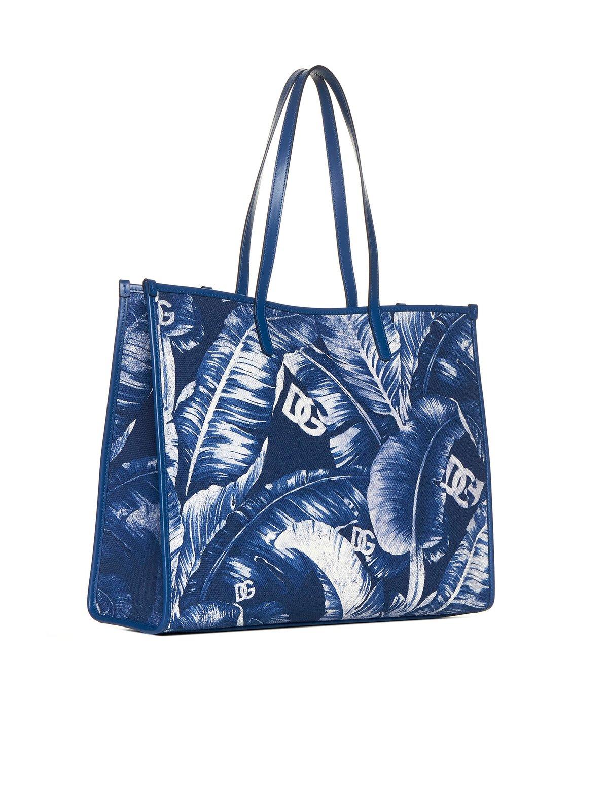 Shop Dolce & Gabbana Leaf Printed Shoulder Bag In Blue