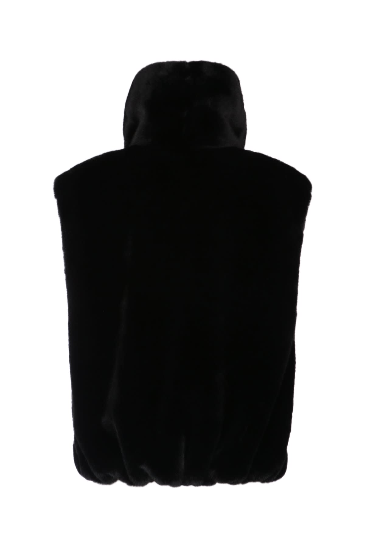 Pinko Sleeveless Hooded Faux Fur Jacket In Black