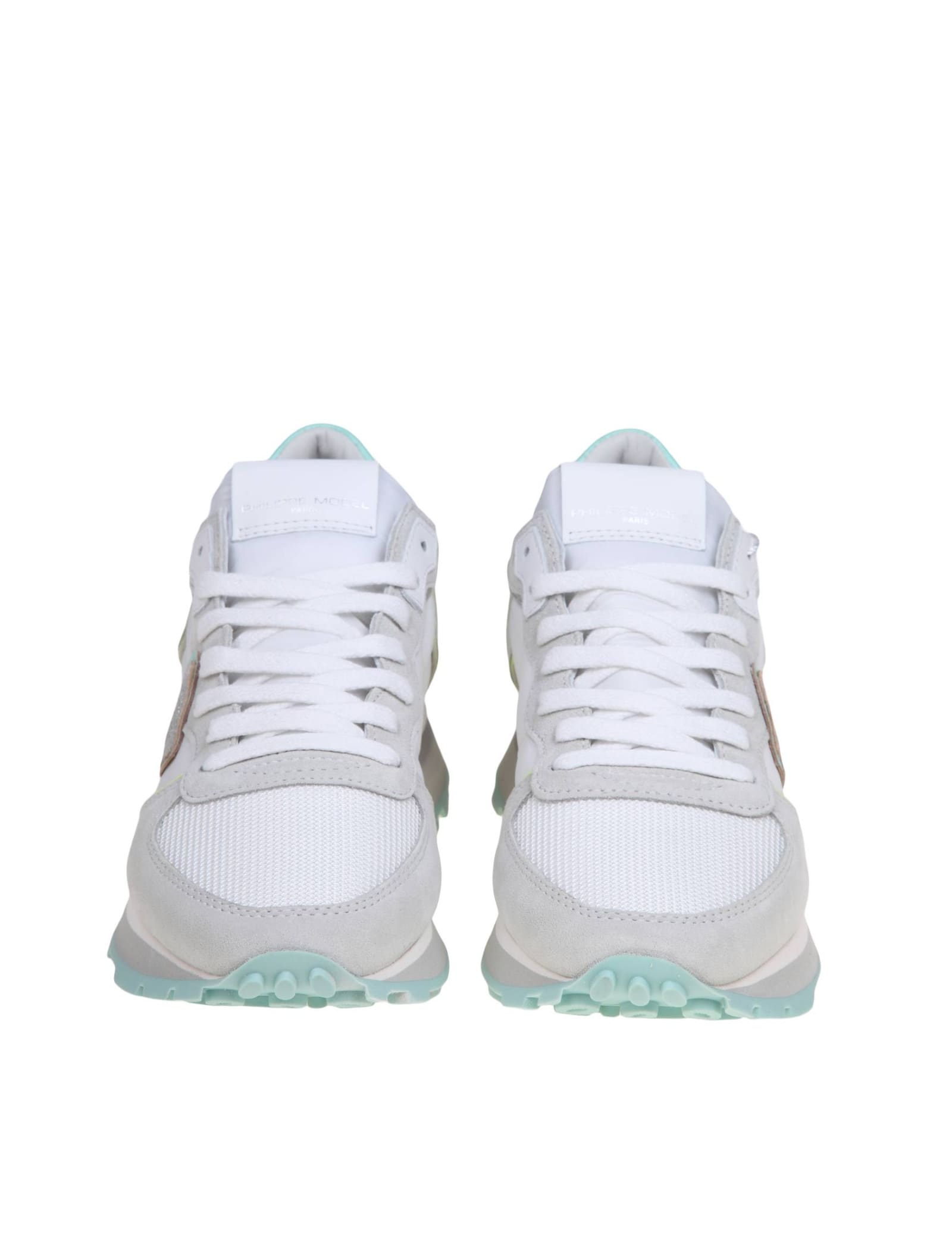 Shop Philipp Plein Philippe Model Tropez Sneakers In Suede And Nylon Color White And Turquoise
