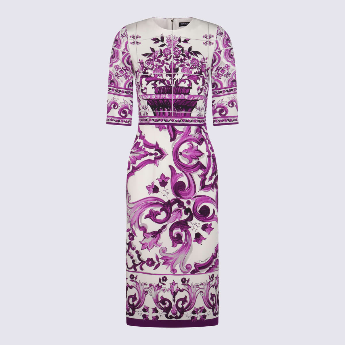 Dolce & Gabbana White And Purple Silk Dress
