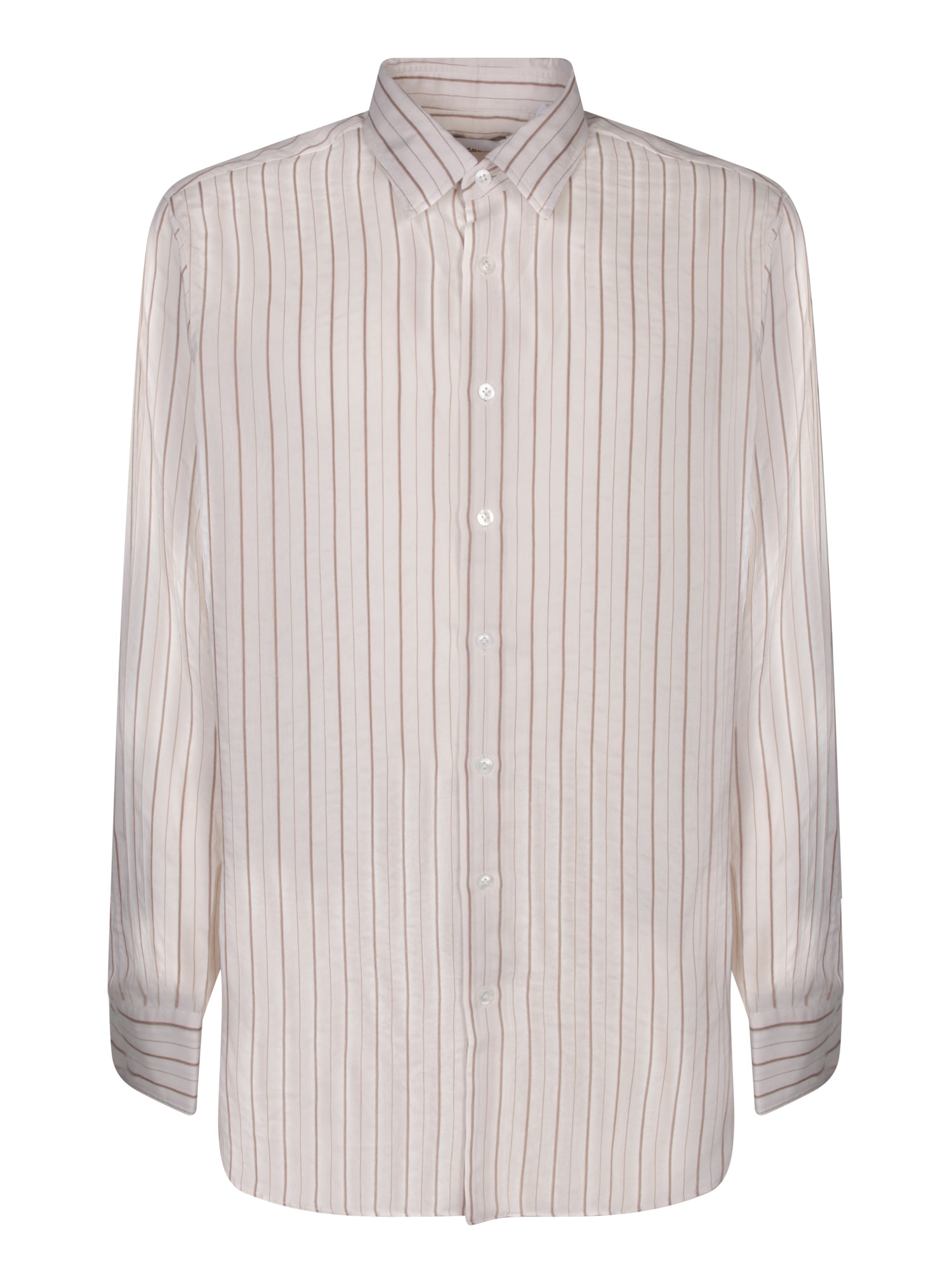 Shop Lardini Beige Striped Silk Viscose Shirt