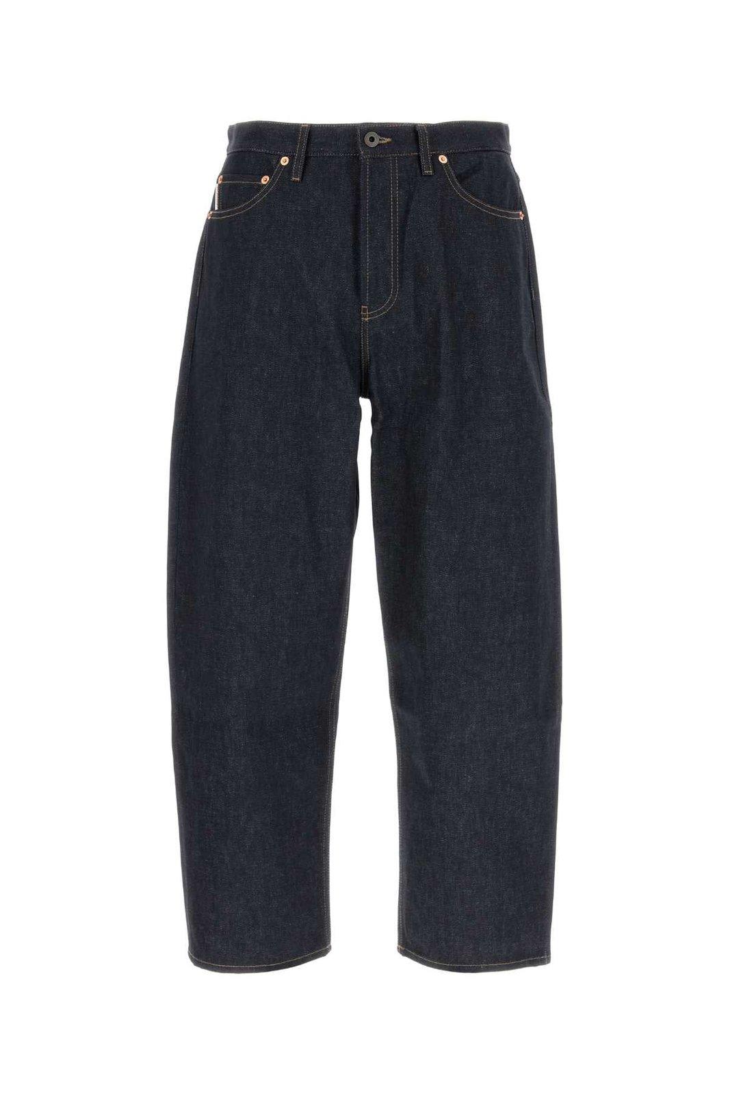 Shop Valentino Button Detailed Cropped Jeans In Denim Scuro