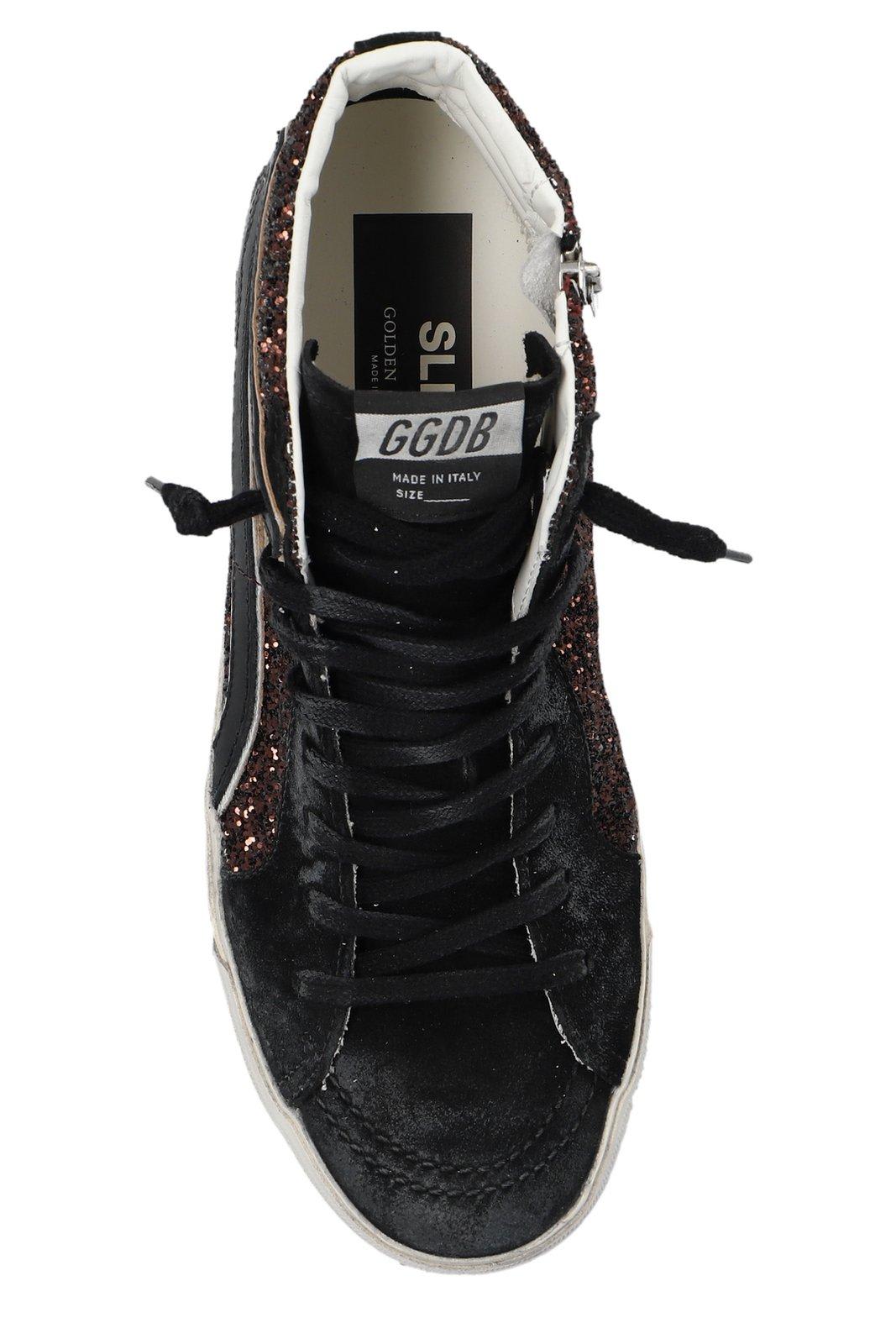 Shop Golden Goose Slide Glitter High-top Lace-up Sneakers In Multicolour
